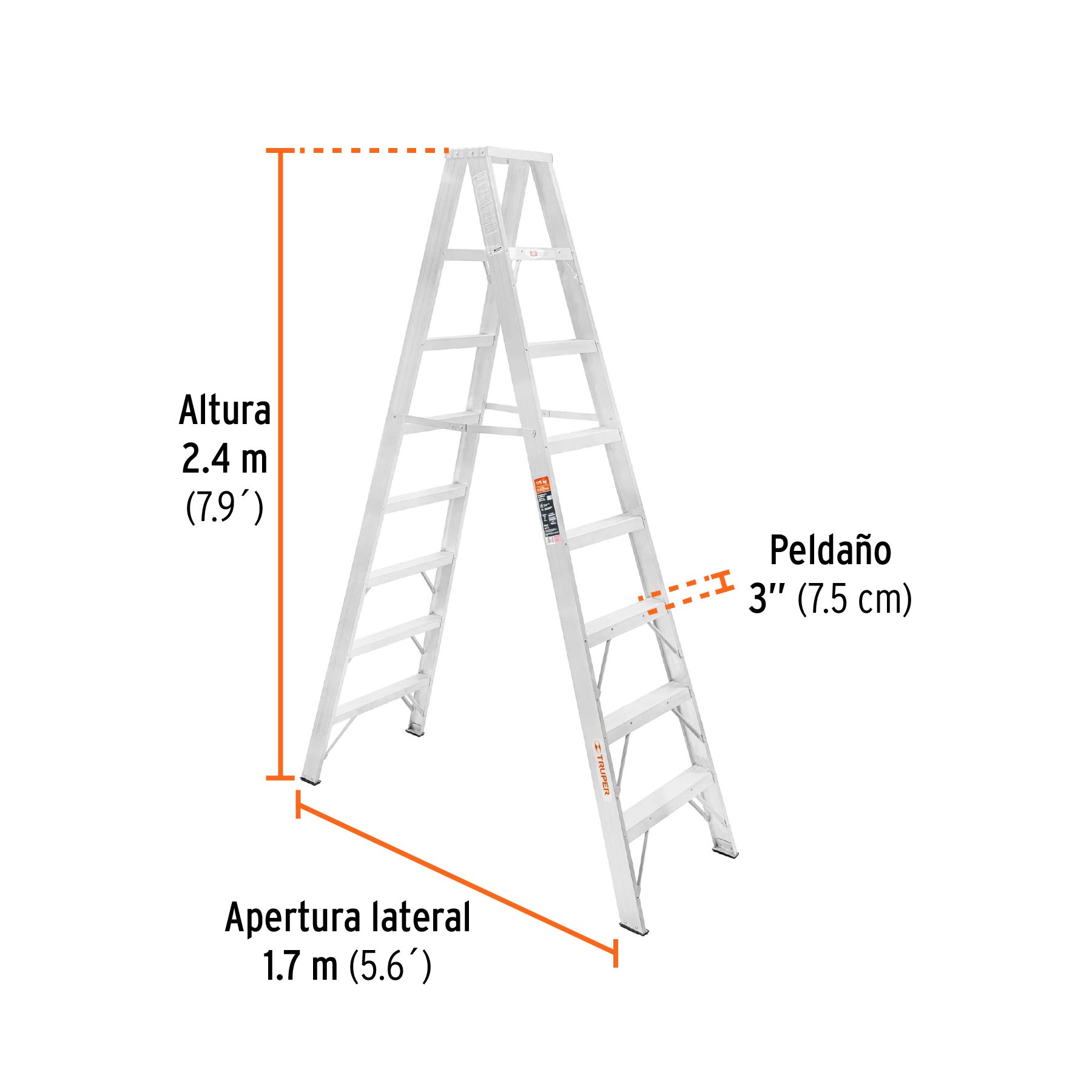 Escalera de tijera doble, tipo ll, 7 escalones, TRUPER