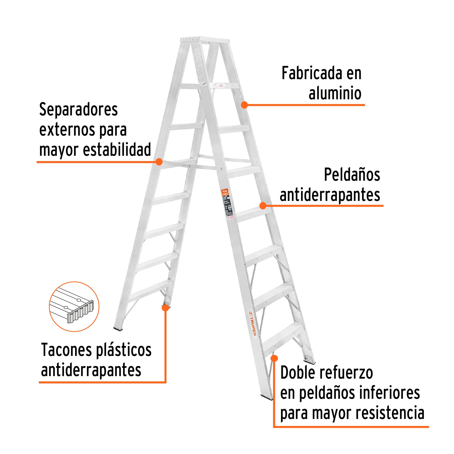Escalera de tijera doble, tipo ll, 7 escalones, TRUPER