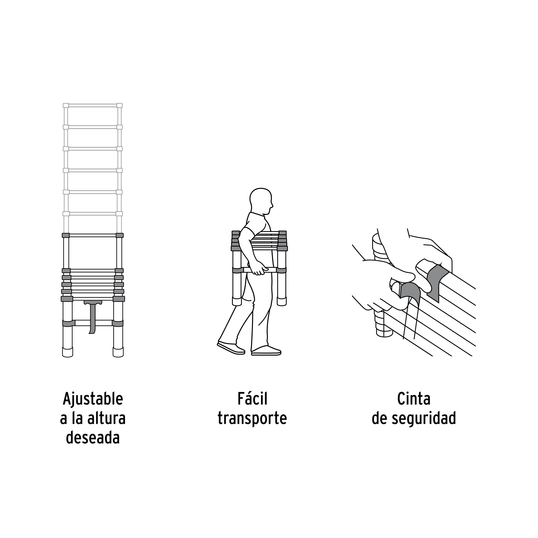 Escalera telescópica,13 peldaños, tipo II, capacidad 102kg