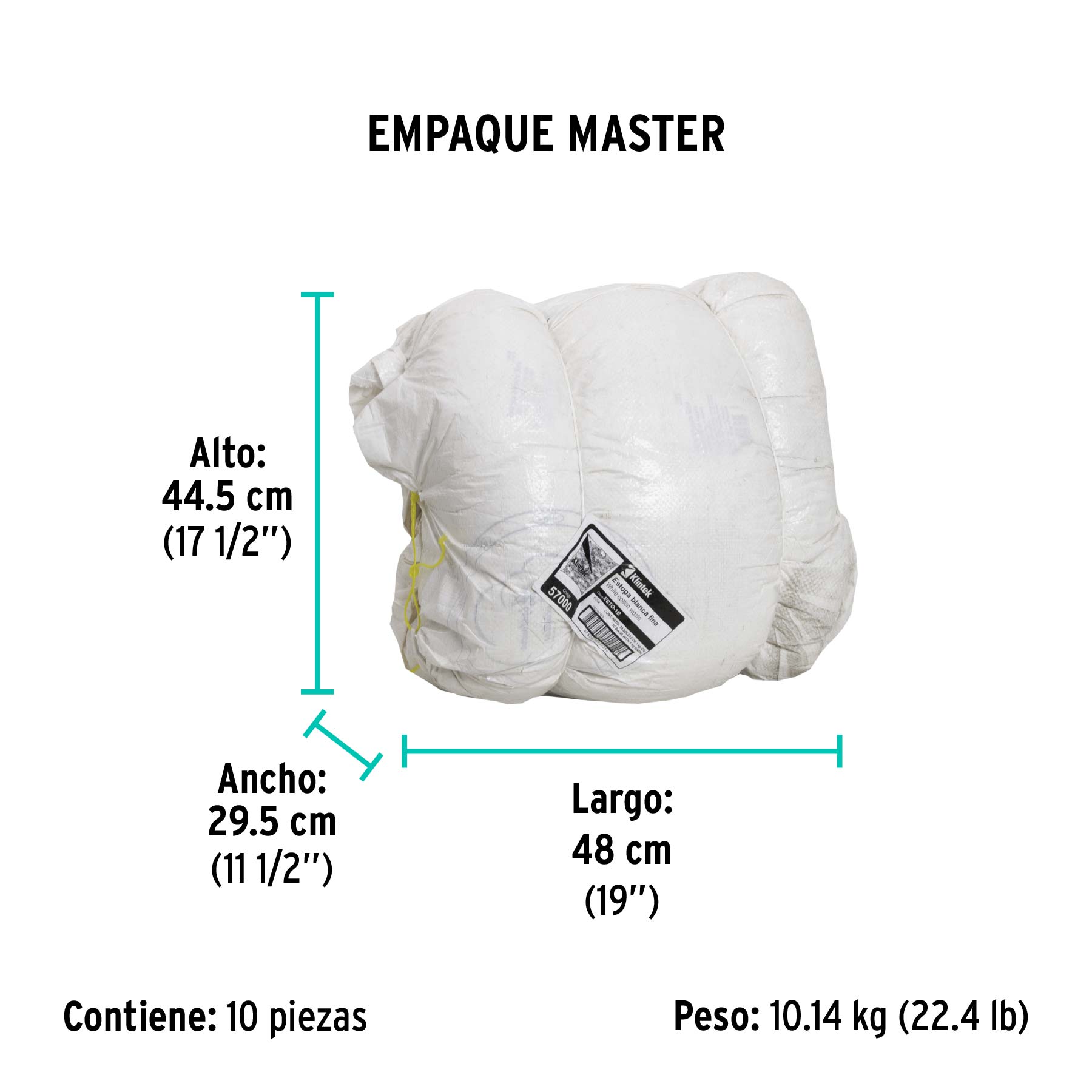 Bolsa de 1 kg de estopa extra fina, color blanco, KLINTEK - Empaque
