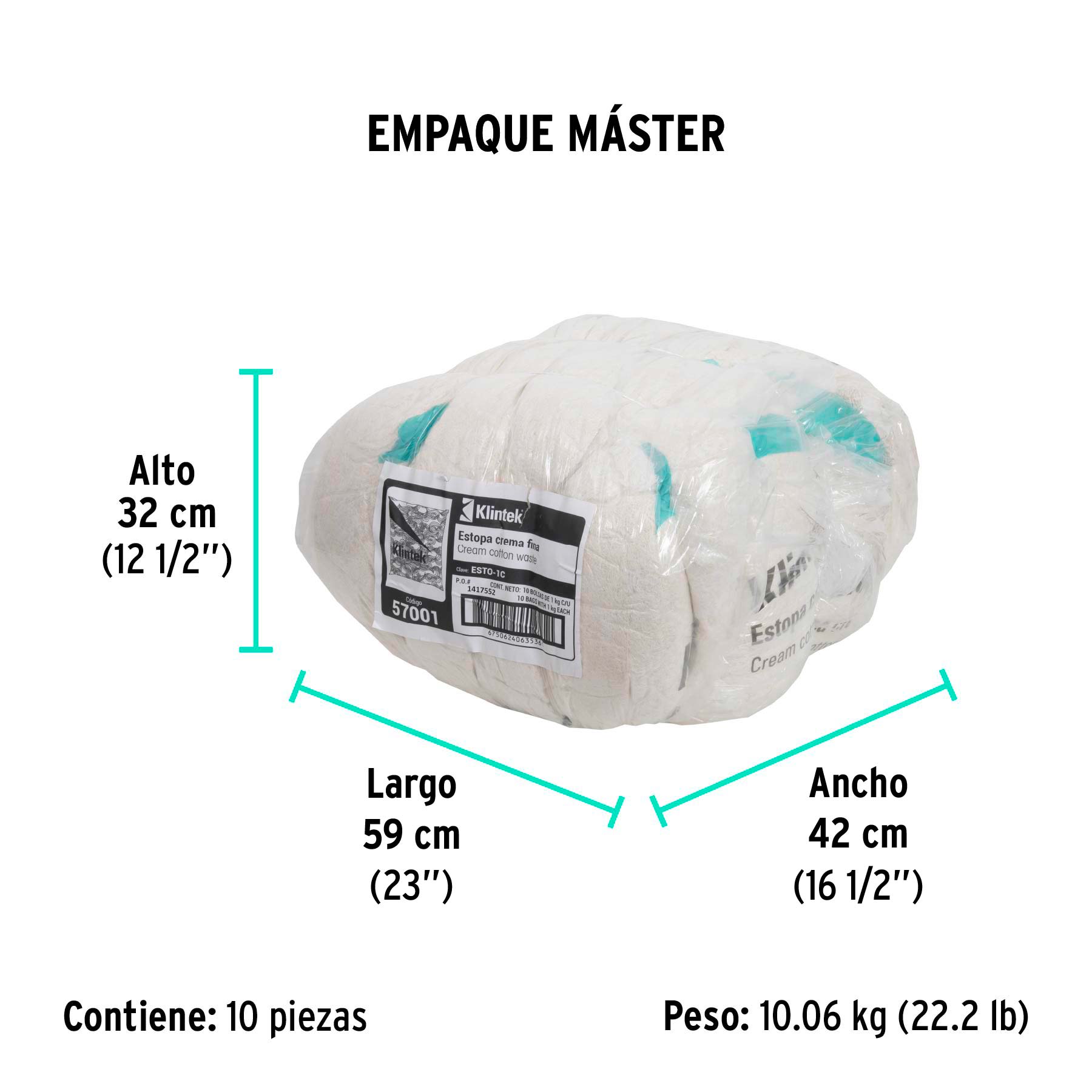 Bolsa de 1 kg de estopa extra fina, color crema, KLINTEK - Empaque