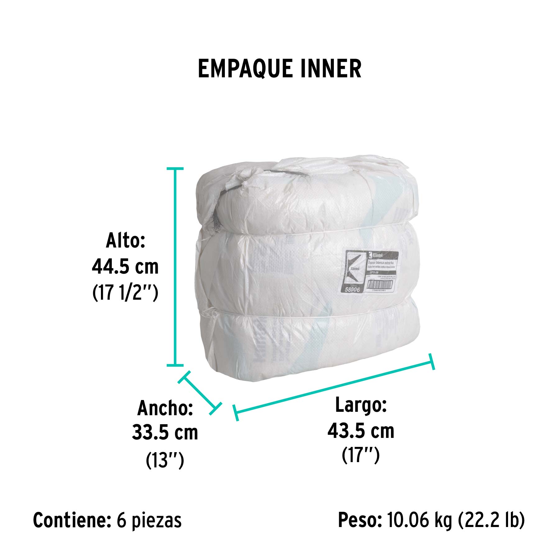 Bolsa de 1/2 kg de estopa extra fina, color blanco, KLINTEK - Empaque