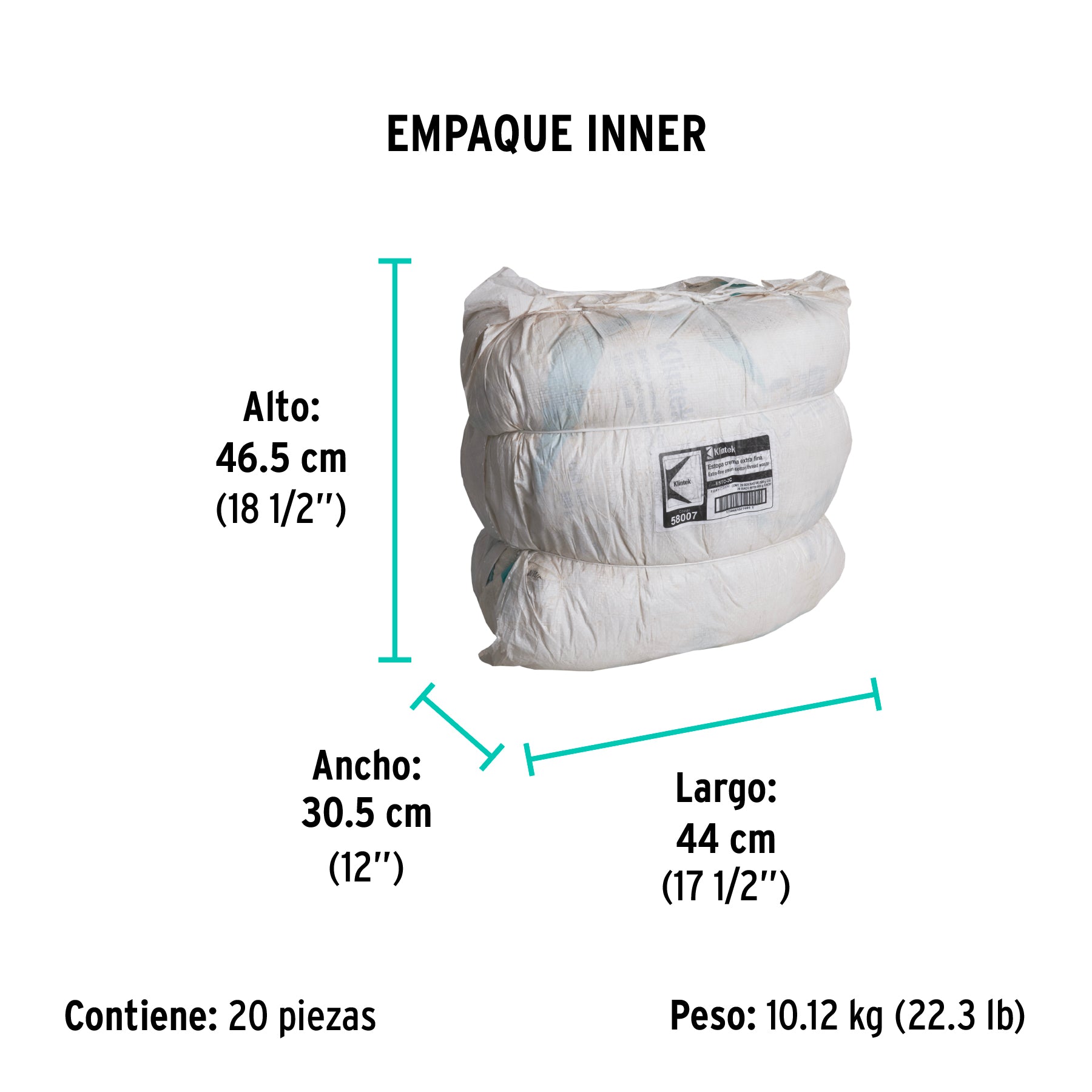 Bolsa de 1/2 kg de estopa extra fina, color crema, KLINTEK - Empaque
