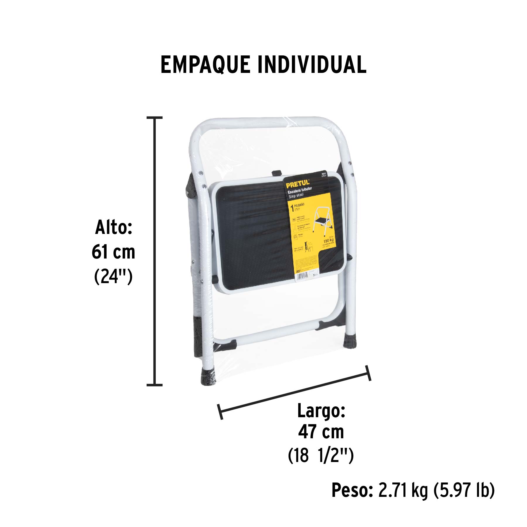 Escalerilla tubular, plegable, 1 peldaño, PRETUL - Empaque