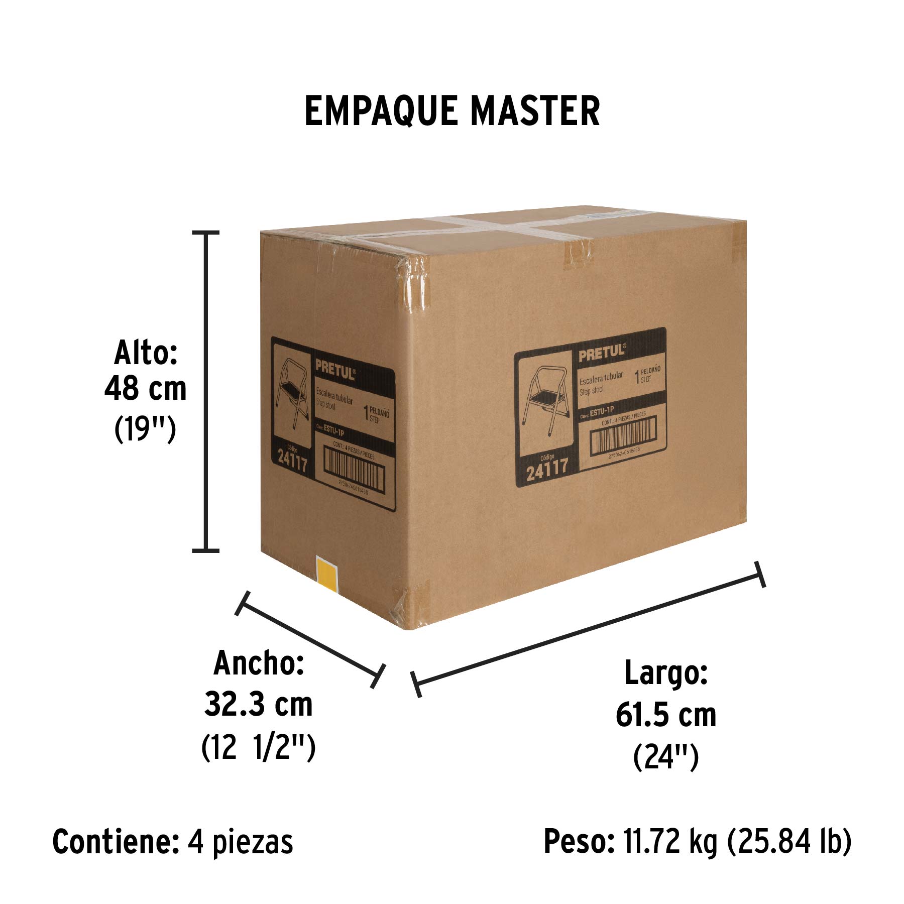 Escalerilla tubular, plegable, 1 peldaño, PRETUL - Empaque