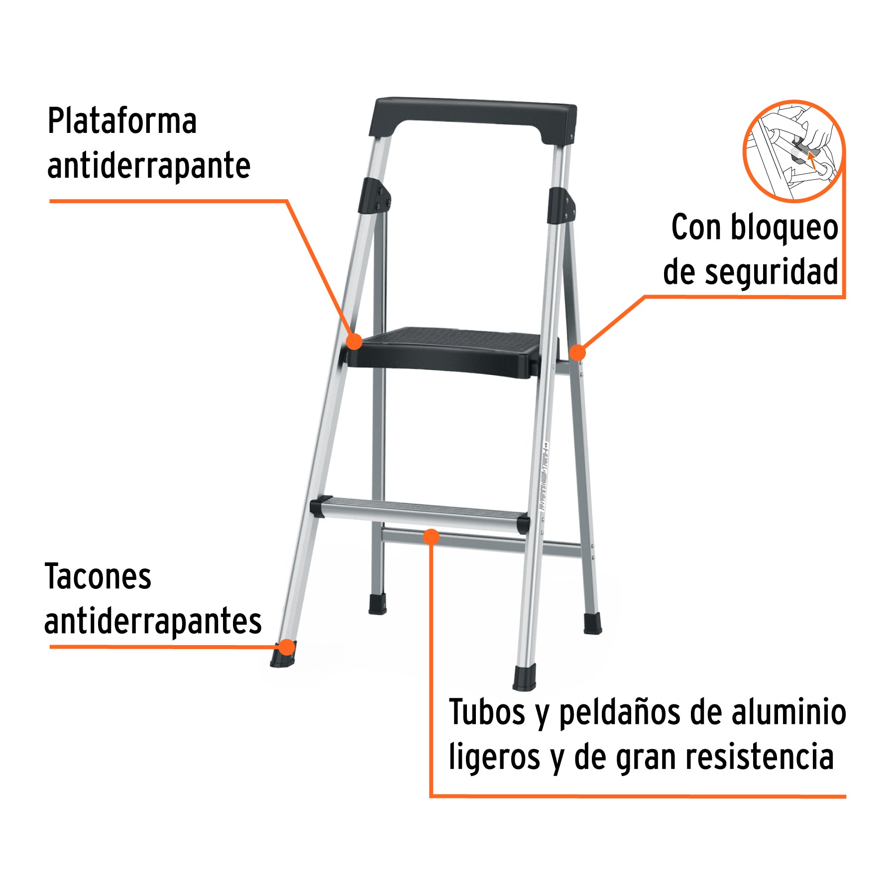 Escalerilla tubular plegable, 2 peldaños, aluminio, TRUPER
