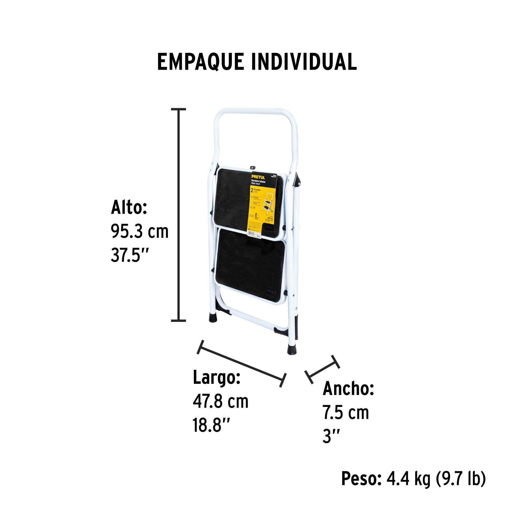 Escalerilla tubular, plegable, 2 peldaños, PRETUL - Empaque