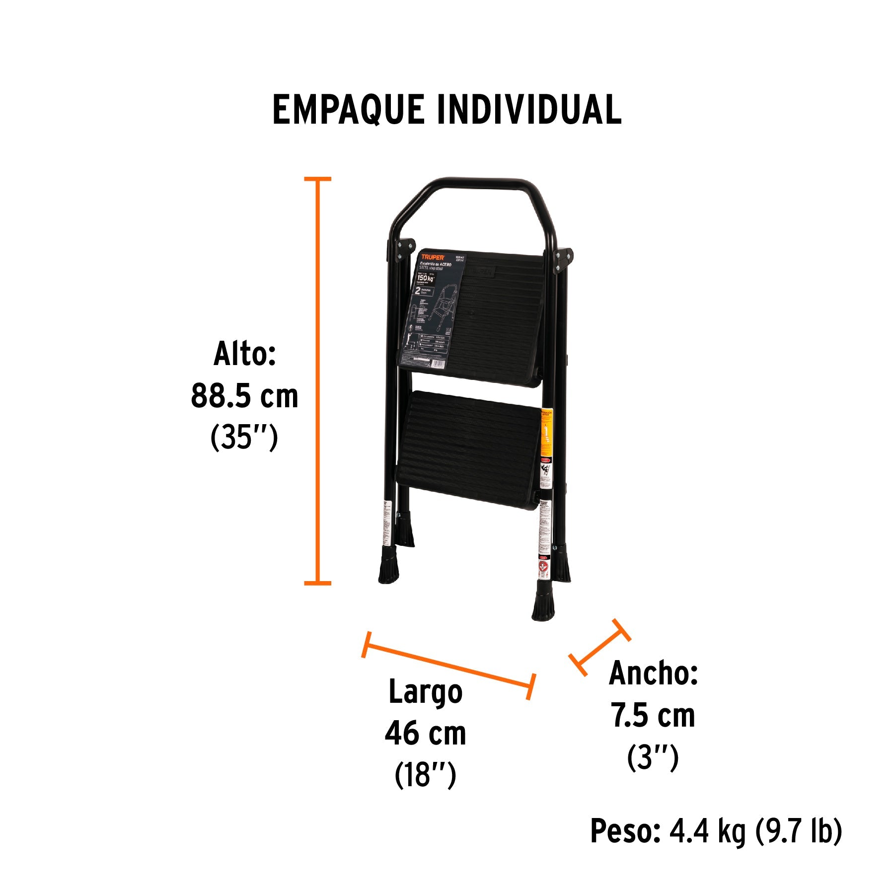 Escalerilla tubular, plegable, 2 peldaños, TRUPER - Empaque