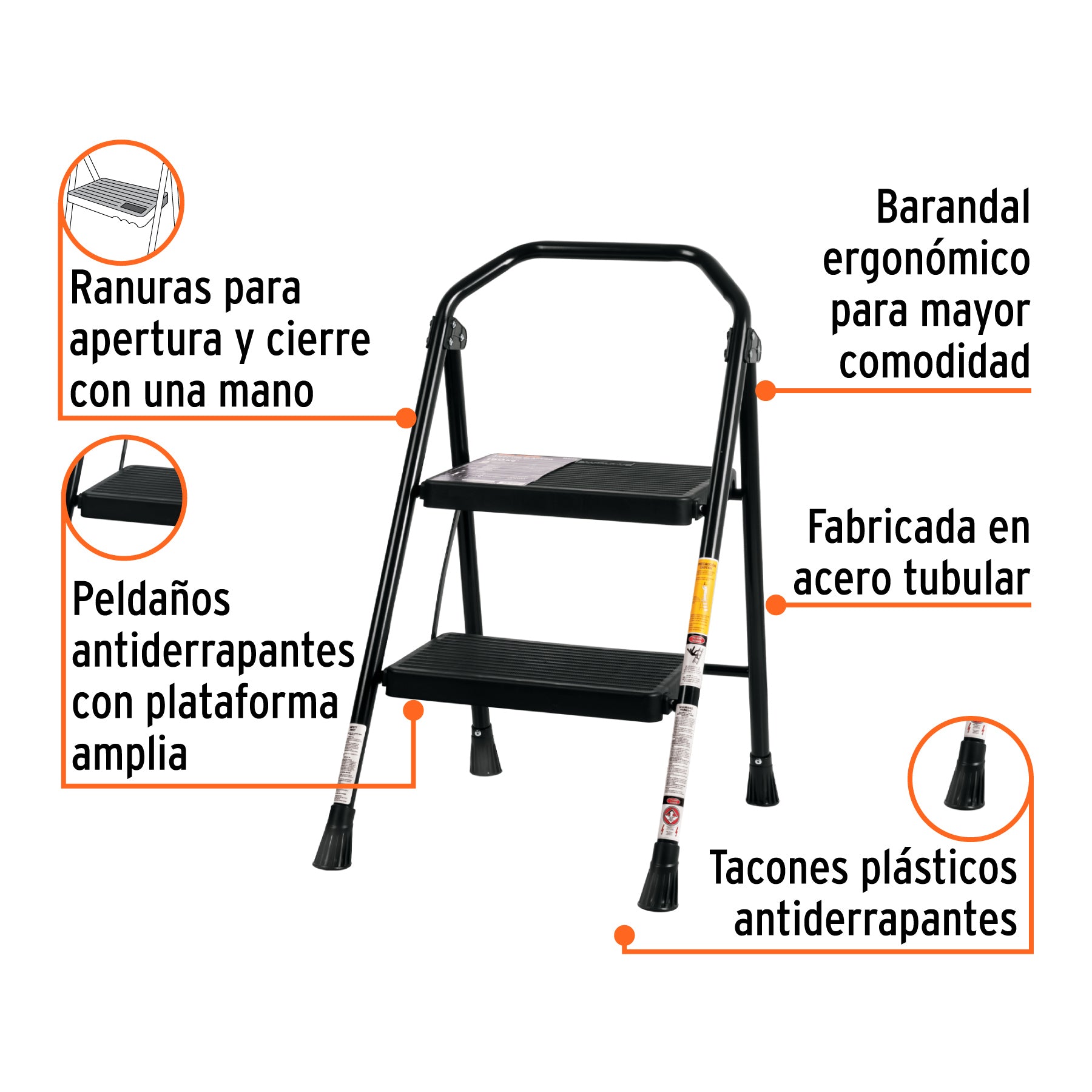Escalerilla tubular, plegable, 2 peldaños, TRUPER