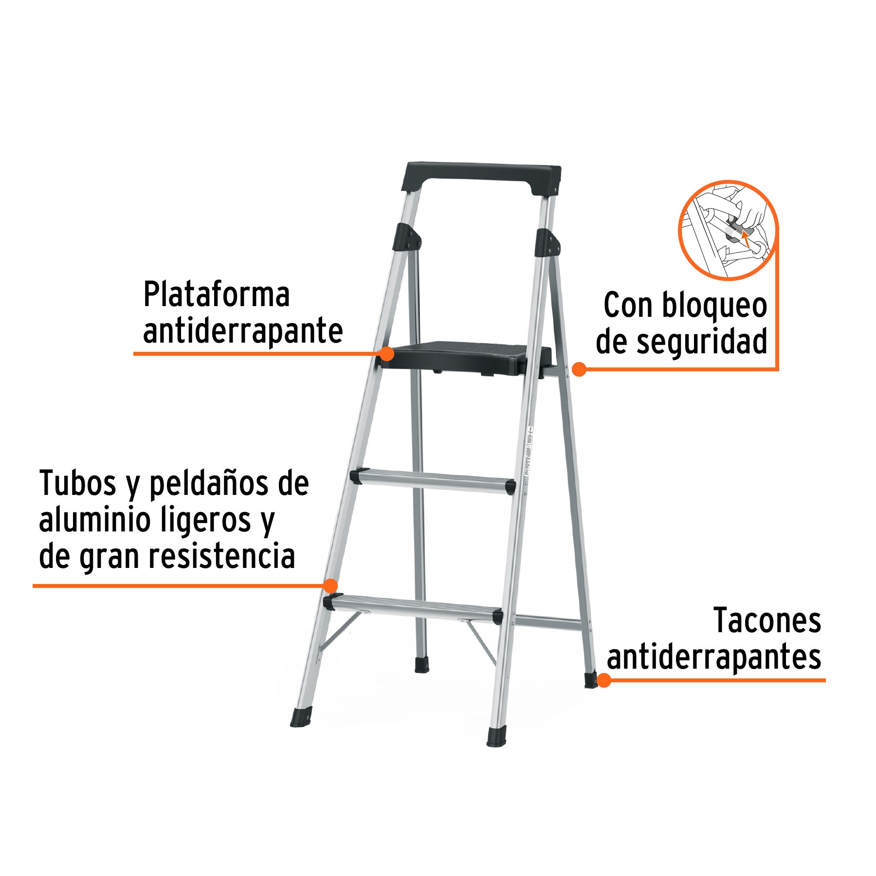 Escalerilla tubular plegable, 3 peldaños, aluminio, TRUPER