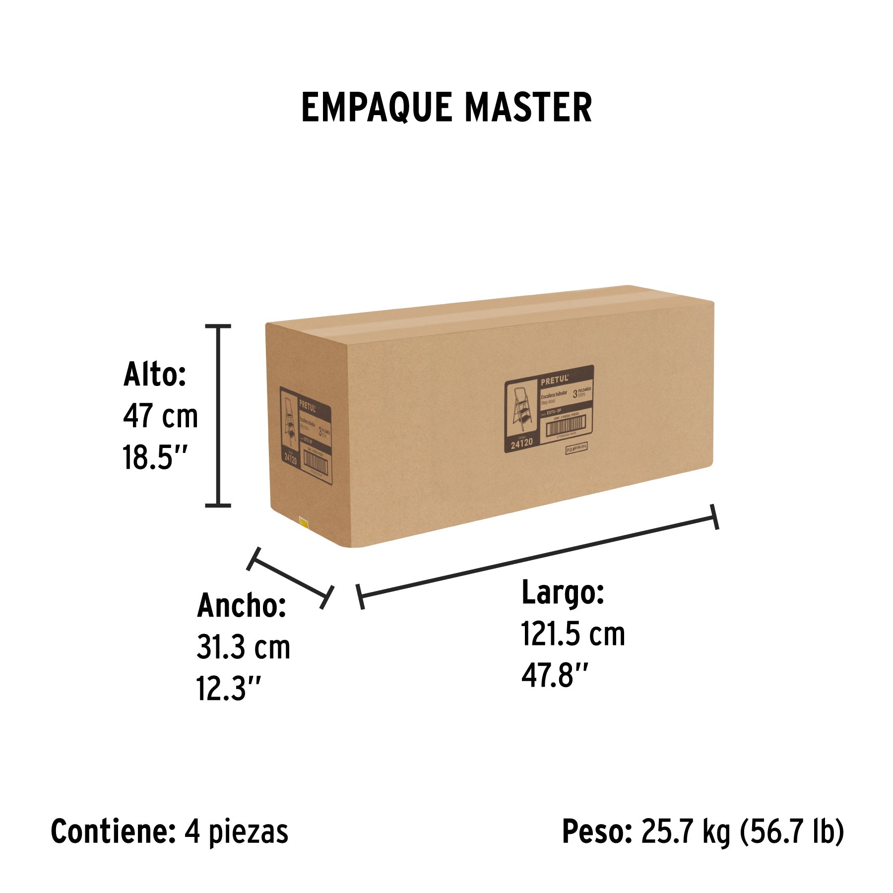 Escalerilla tubular, plegable, 3 peldaños, PRETUL - Empaque