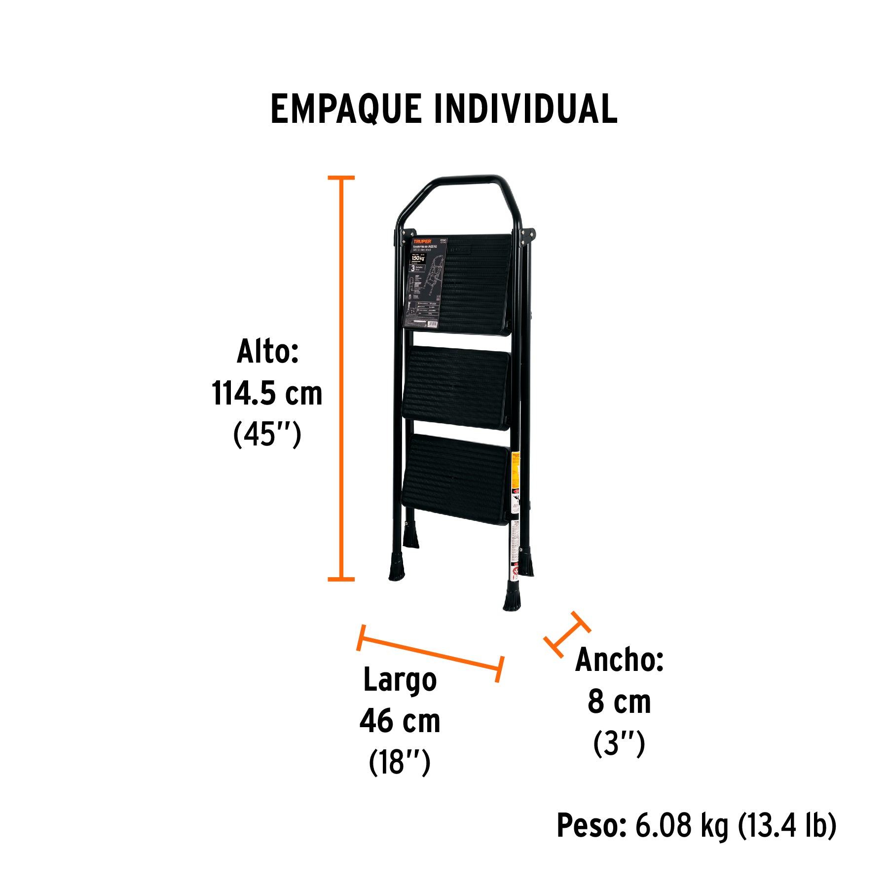 Escalerilla tubular, plegable, 3 peldaños, TRUPER - Empaque