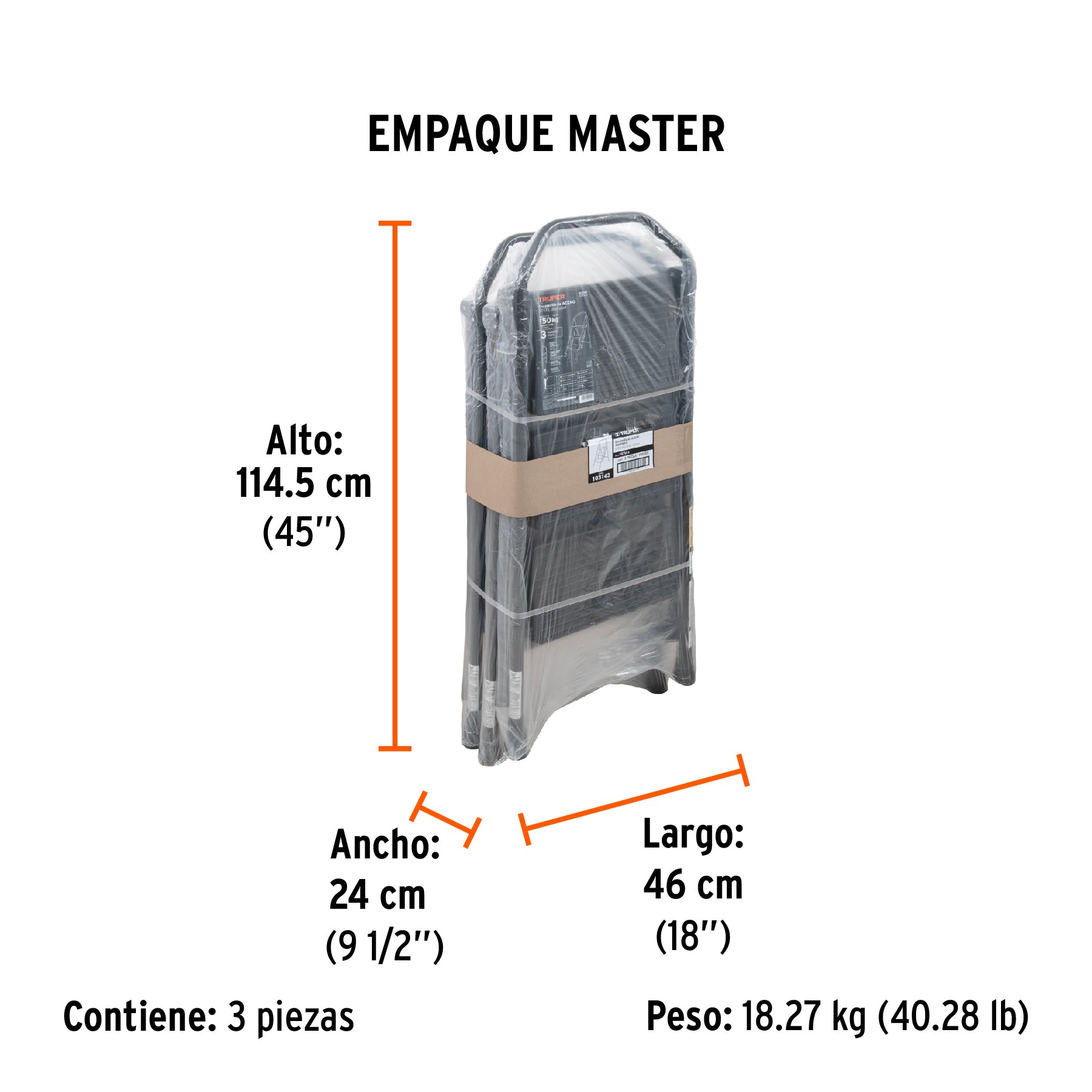 Escalerilla tubular, plegable, 3 peldaños, TRUPER - Empaque