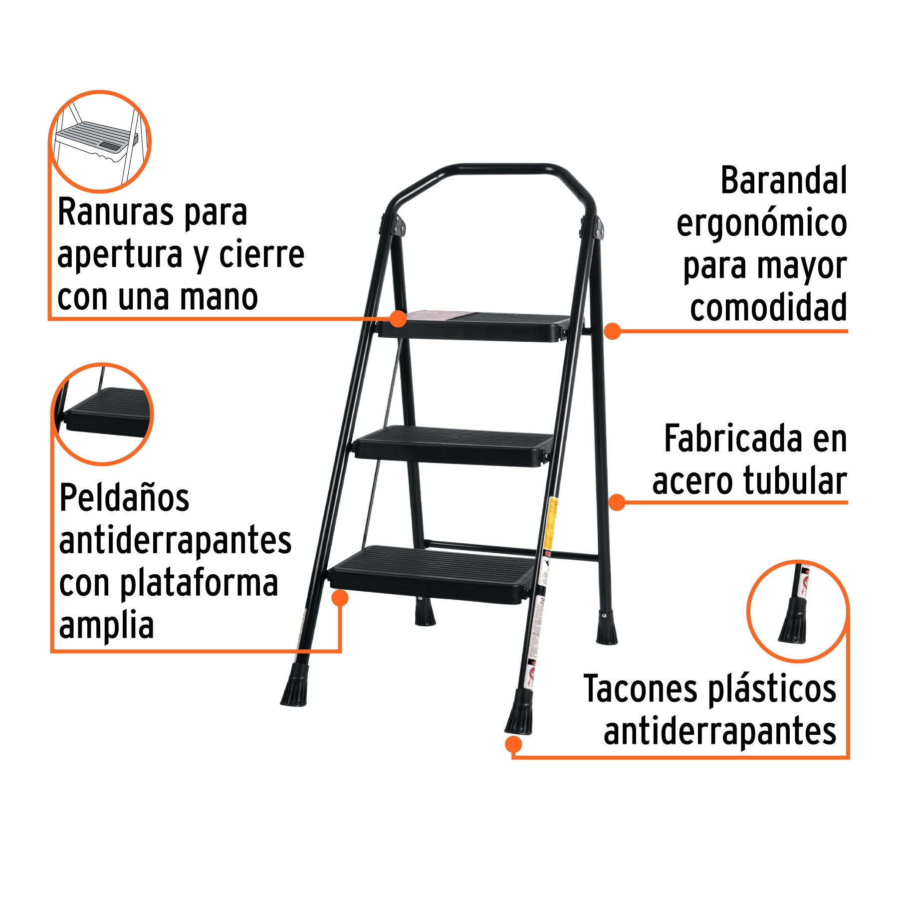 Escalerilla tubular, plegable, 3 peldaños, TRUPER