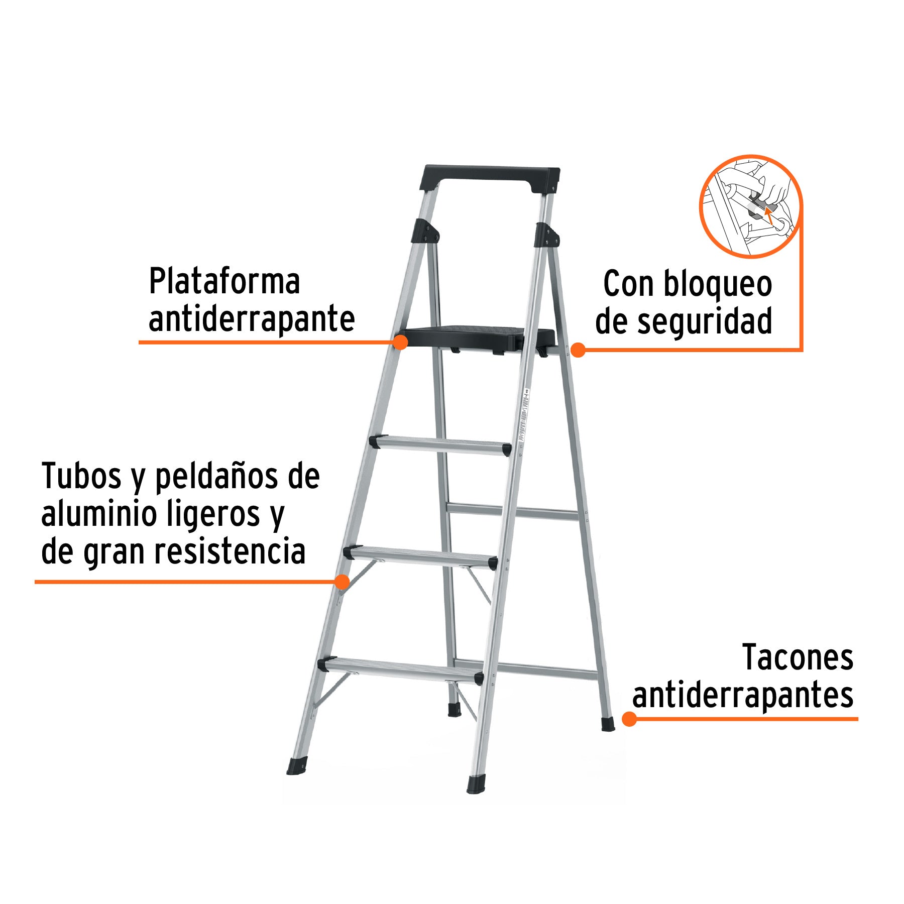 Escalerilla tubular plegable, 4 peldaños, aluminio, TRUPER