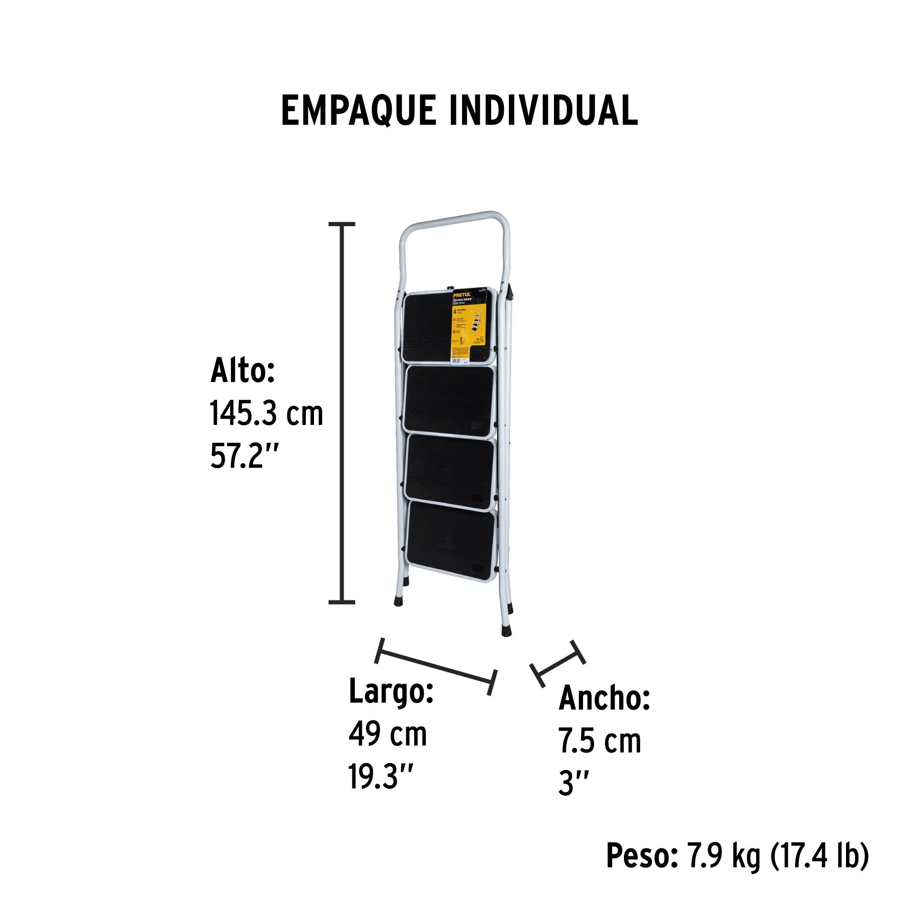 Escalerilla tubular, plegable, 4 peldaños, PRETUL - Empaque