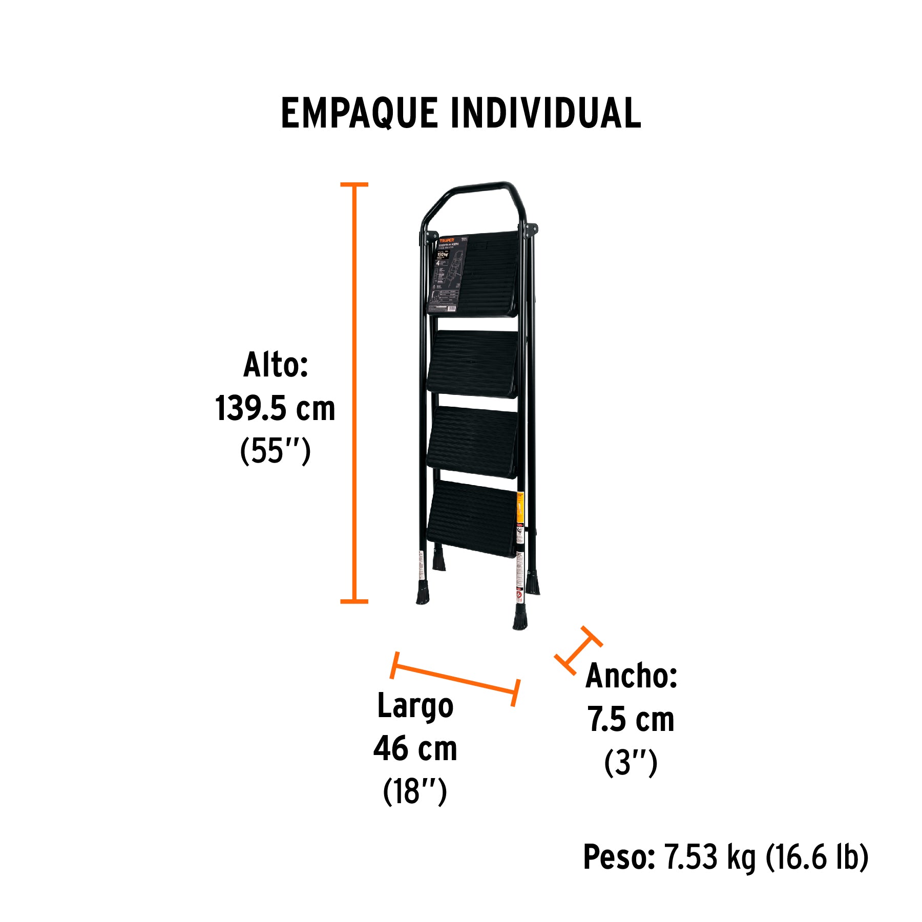 Escalerilla tubular, plegable, 4 peldaños, TRUPER - Empaque