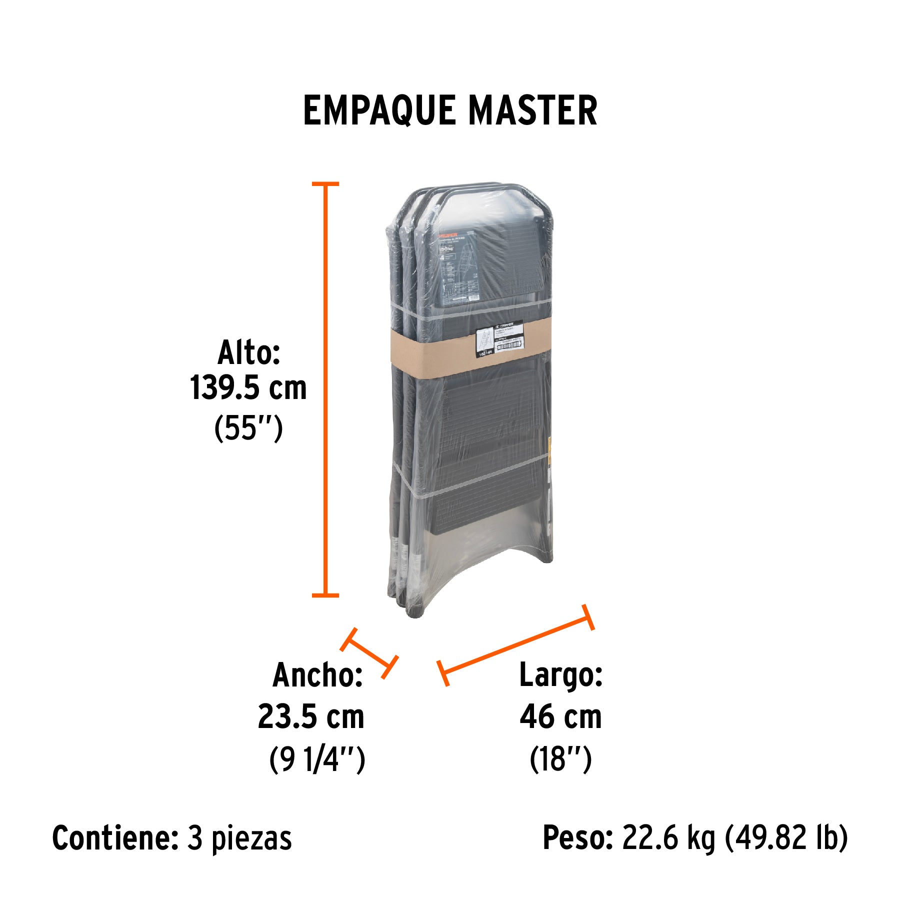Escalerilla tubular, plegable, 4 peldaños, TRUPER - Empaque
