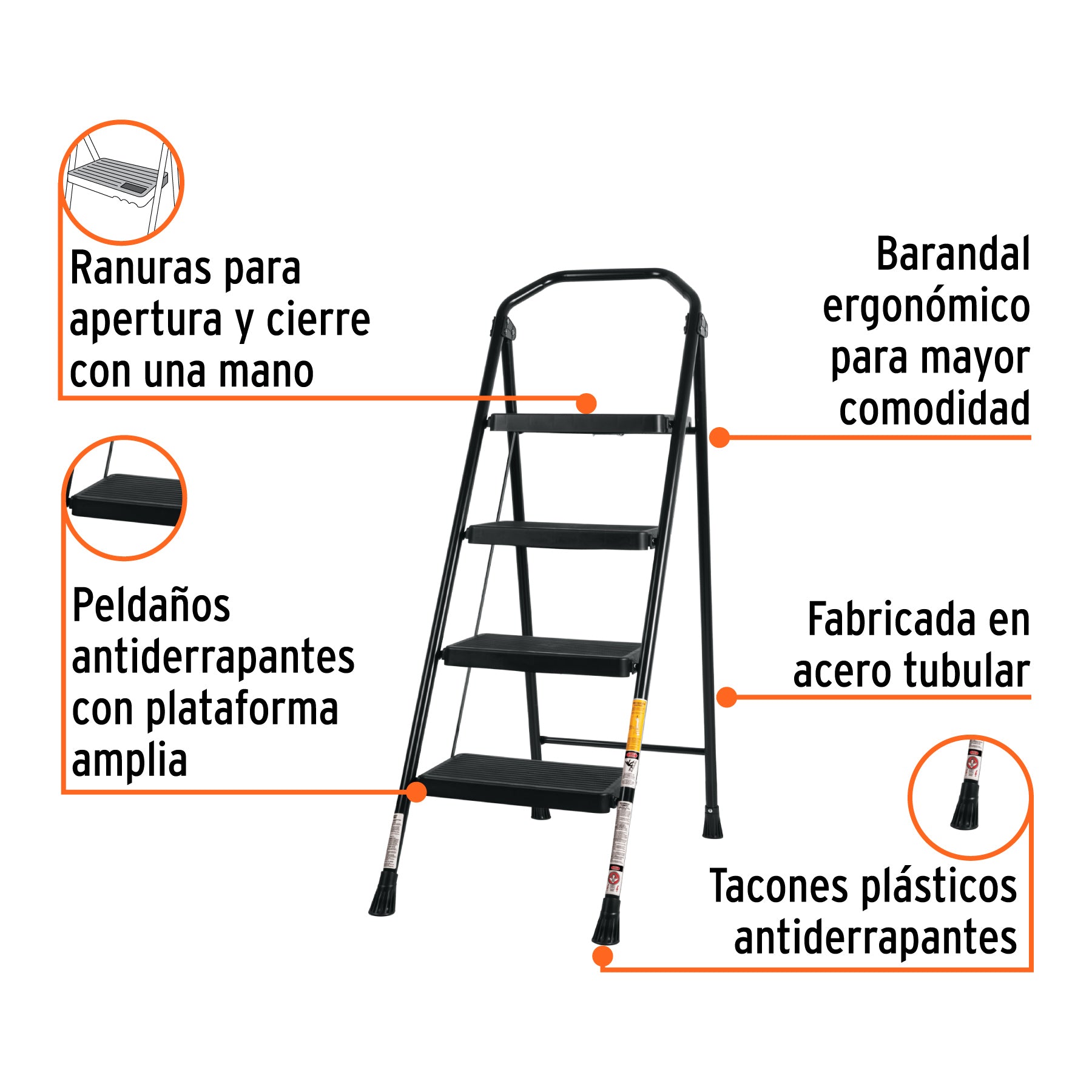 Escalerilla tubular, plegable, 4 peldaños, TRUPER