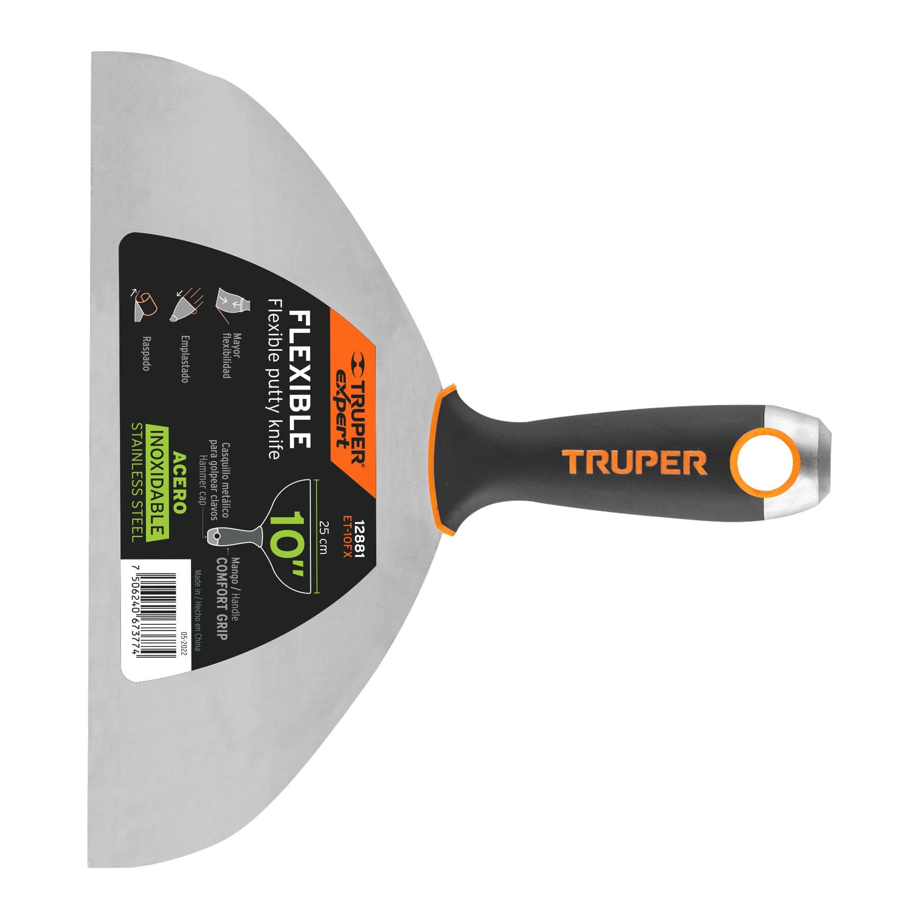 Espátula flexible 10" acero inoxidable, Comfort Grip, EXPERT