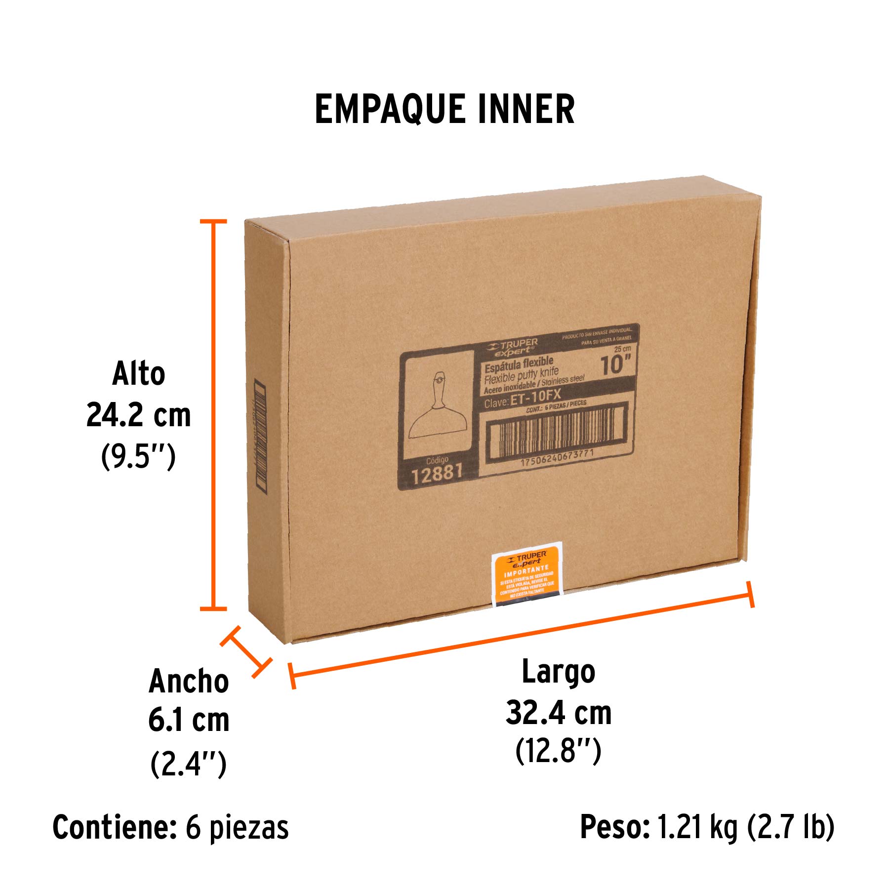 Espátula flexible 10" acero inoxidable, Comfort Grip, EXPERT - Empaque