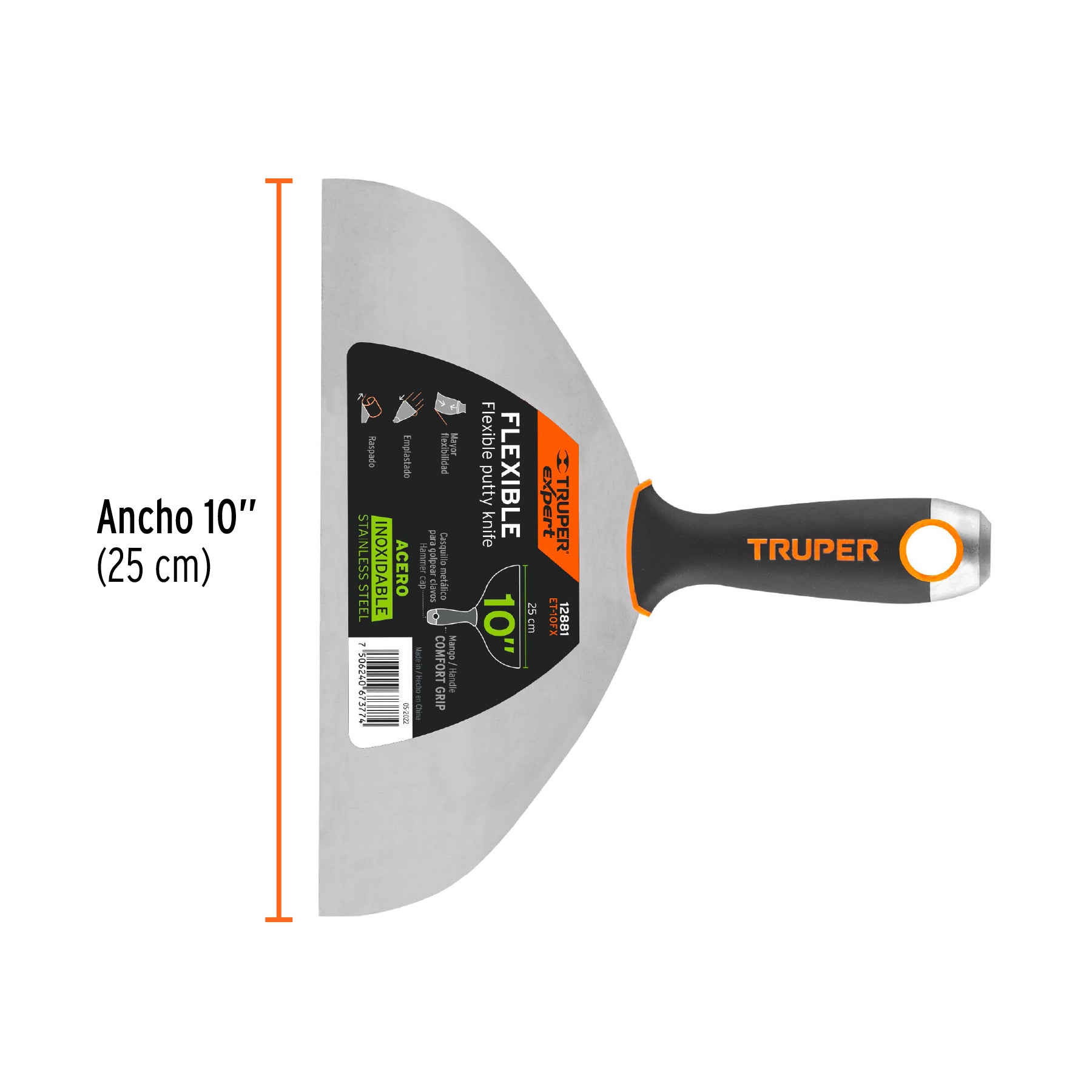 Espátula flexible 10" acero inoxidable, Comfort Grip, EXPERT