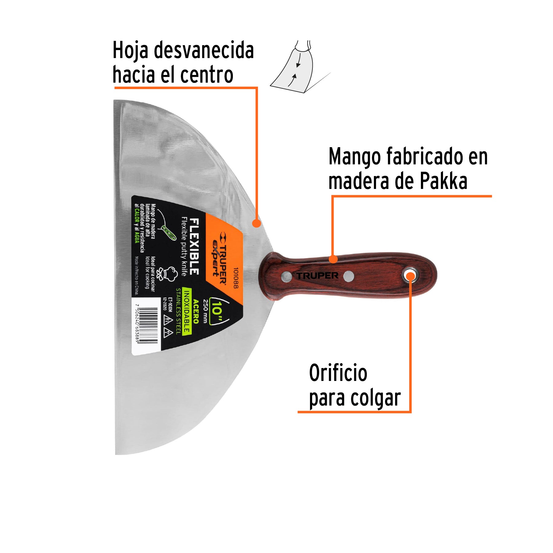 Espátula 10" acero inoxidable con mango de madera, EXPERT