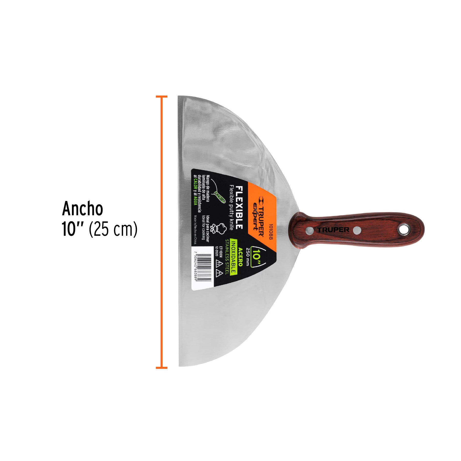 Espátula 10" acero inoxidable con mango de madera, EXPERT