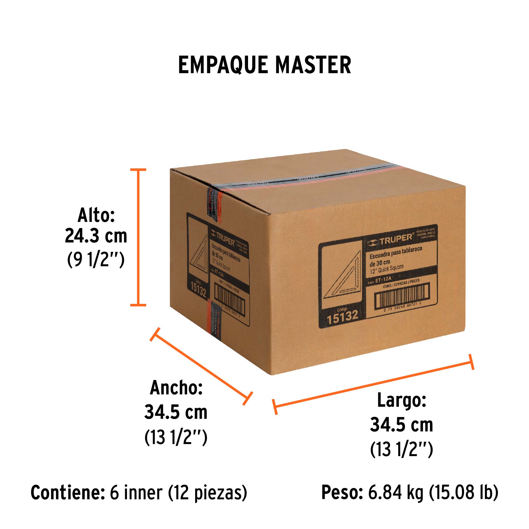 Escuadra 12" de aluminio para muros de yeso, TRUPER - Empaque