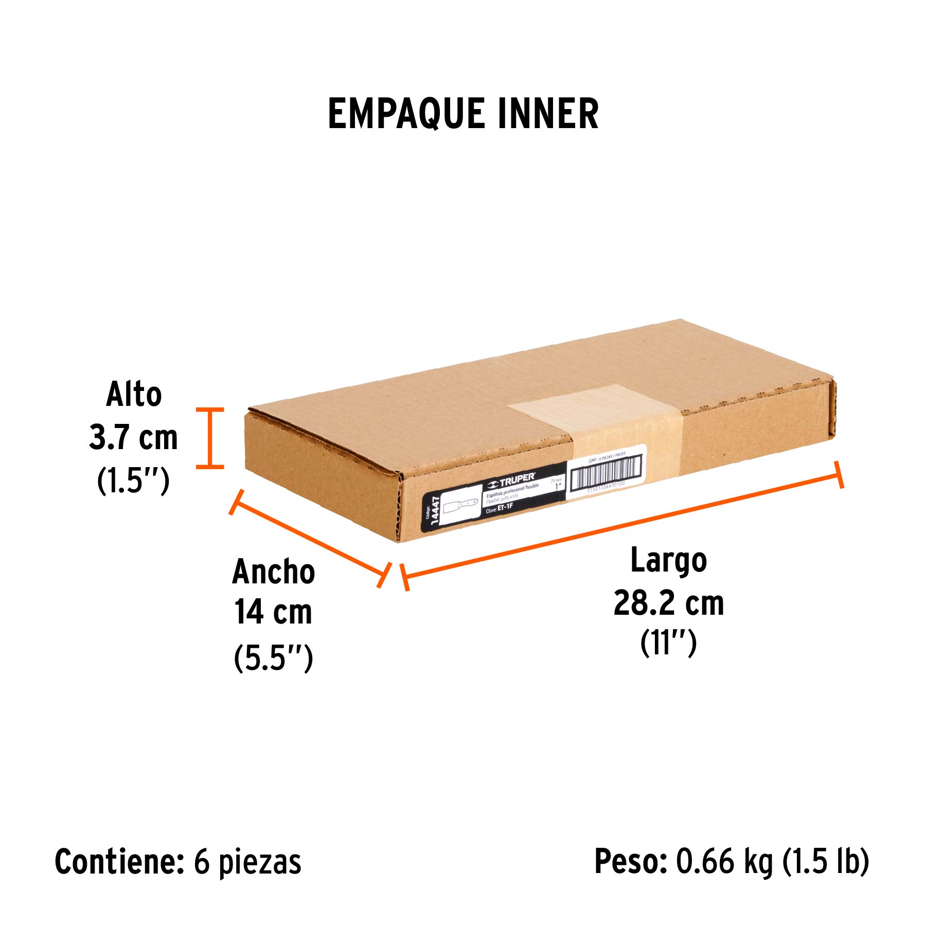Espátula flexible 1" con mango de madera, TRUPER - Empaque
