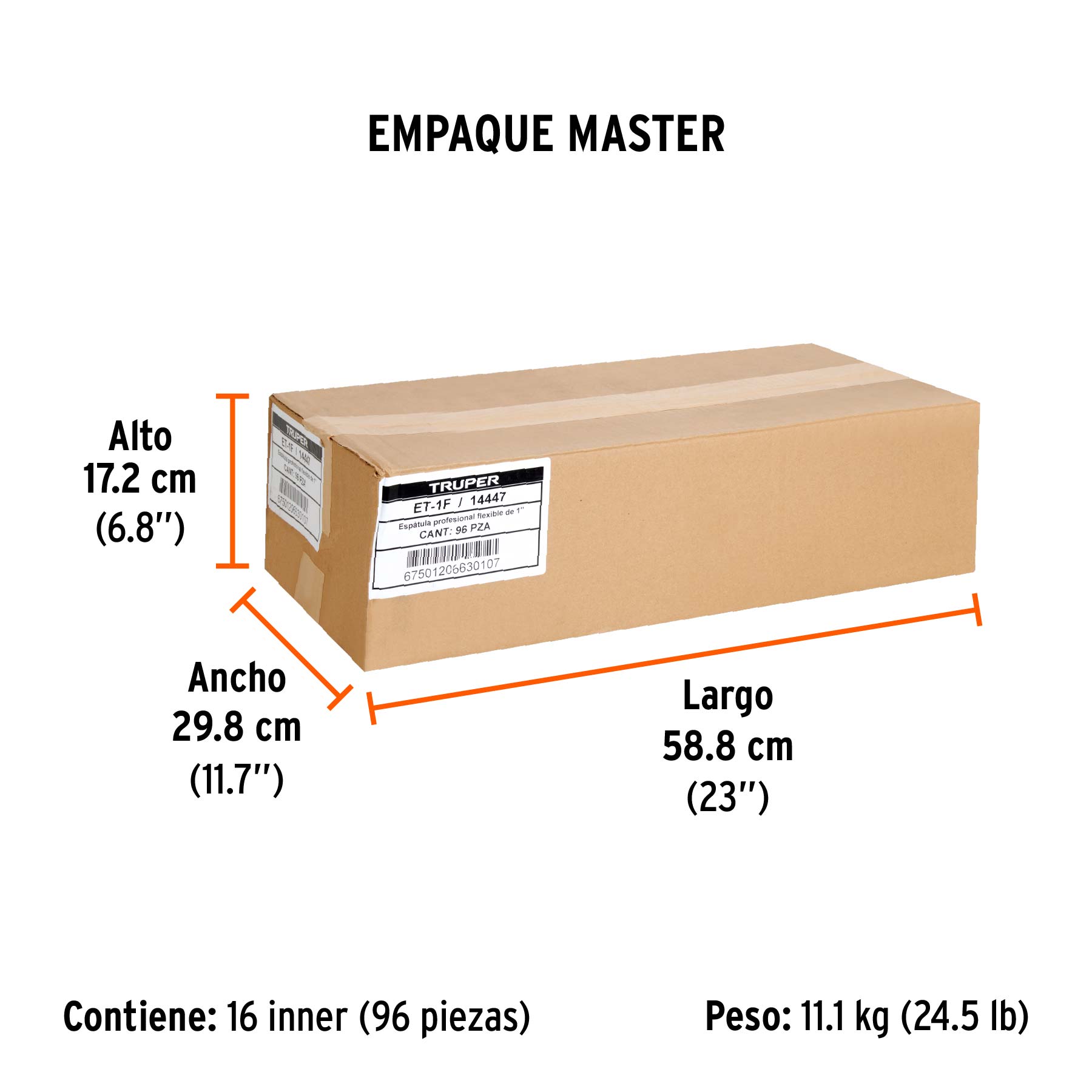 Espátula flexible 1" con mango de madera, TRUPER - Empaque