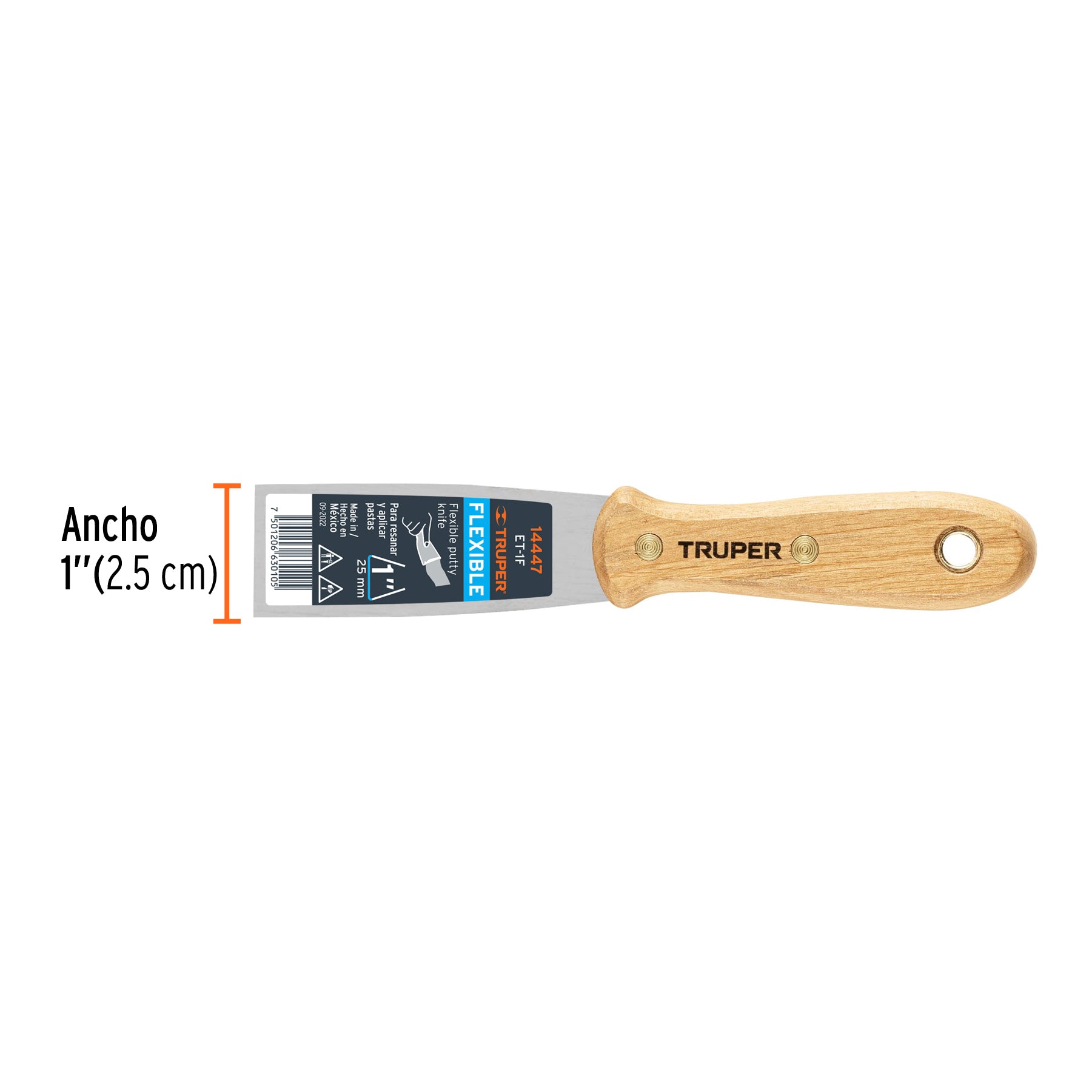Espátula flexible 1" con mango de madera, TRUPER