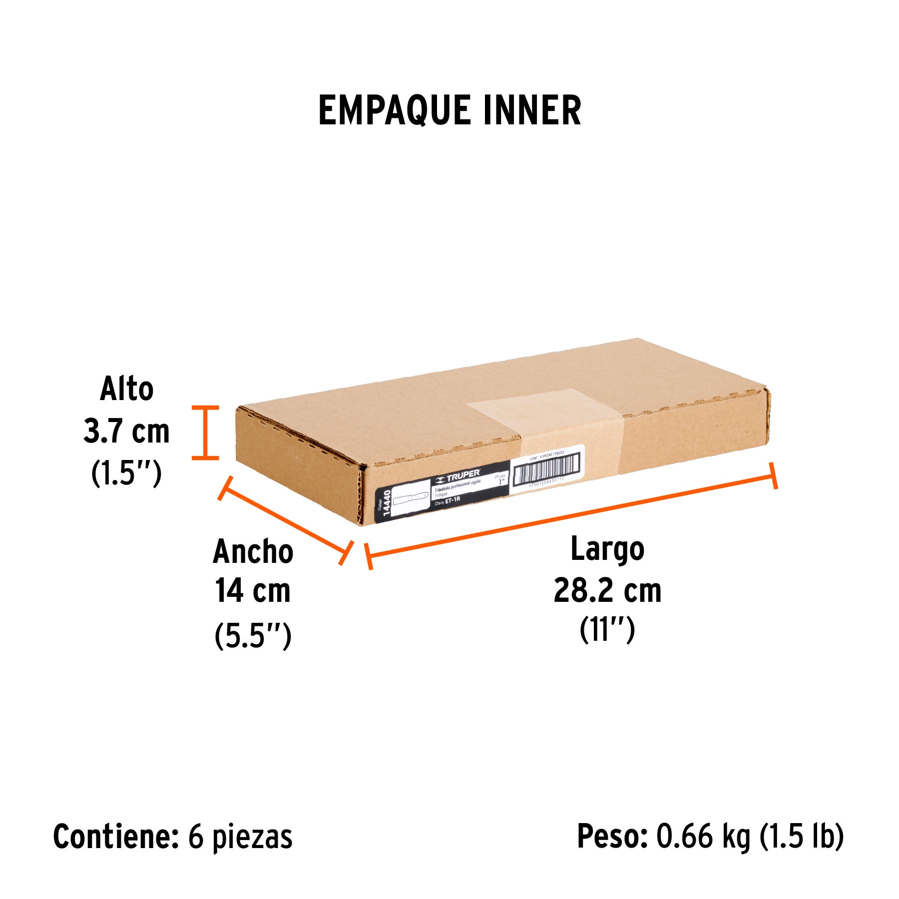Espátula rígida 1" con mango de madera, TRUPER - Empaque