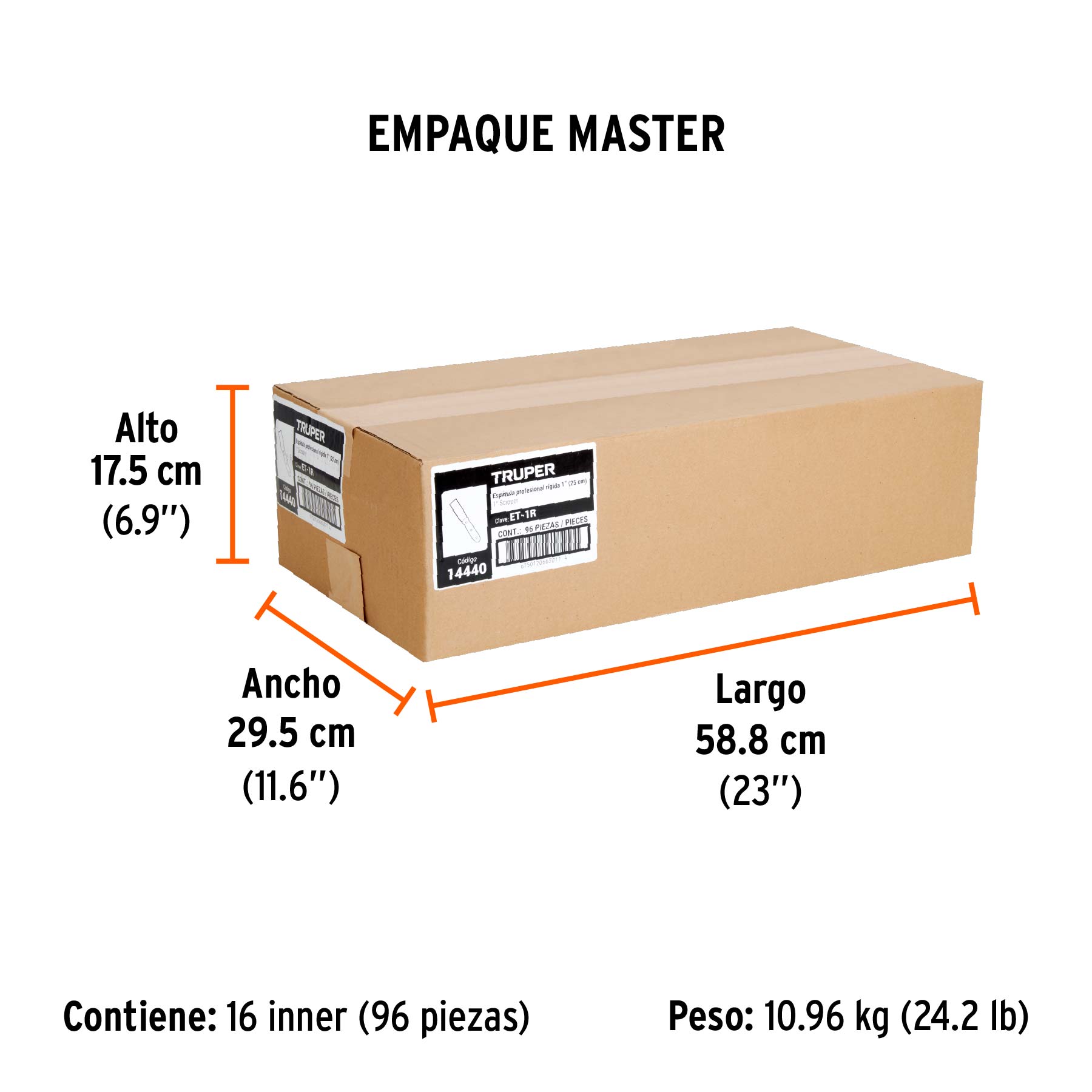 Espátula rígida 1" con mango de madera, TRUPER - Empaque