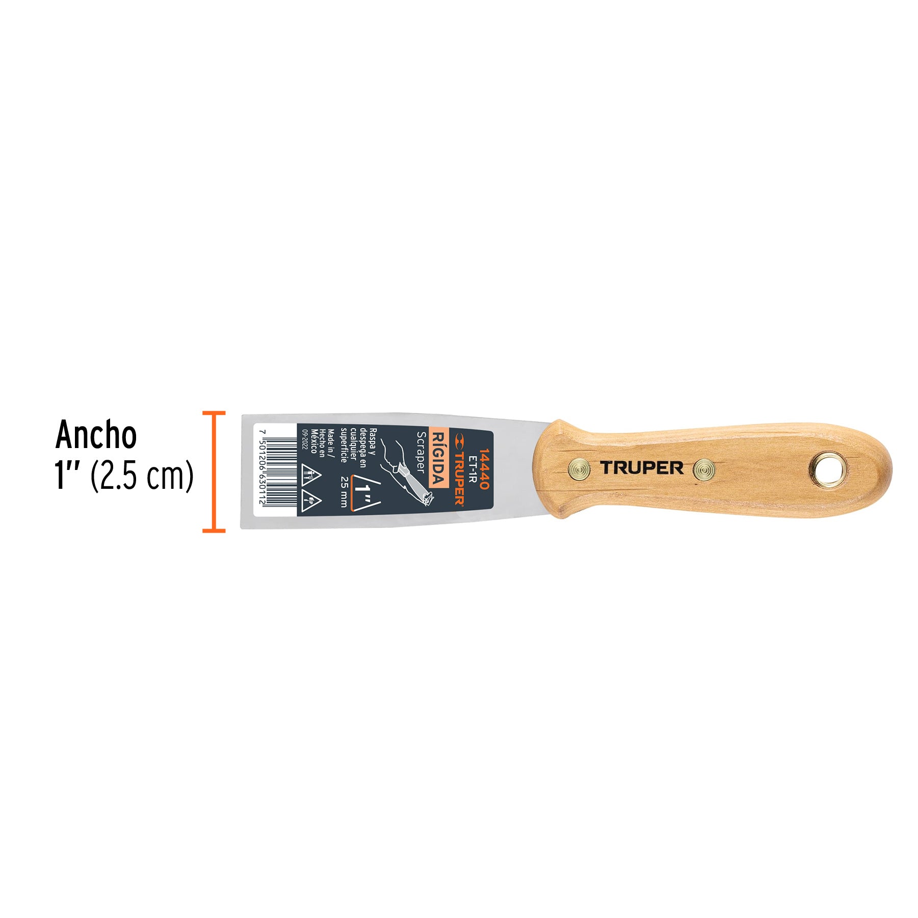 Espátula rígida 1" con mango de madera, TRUPER