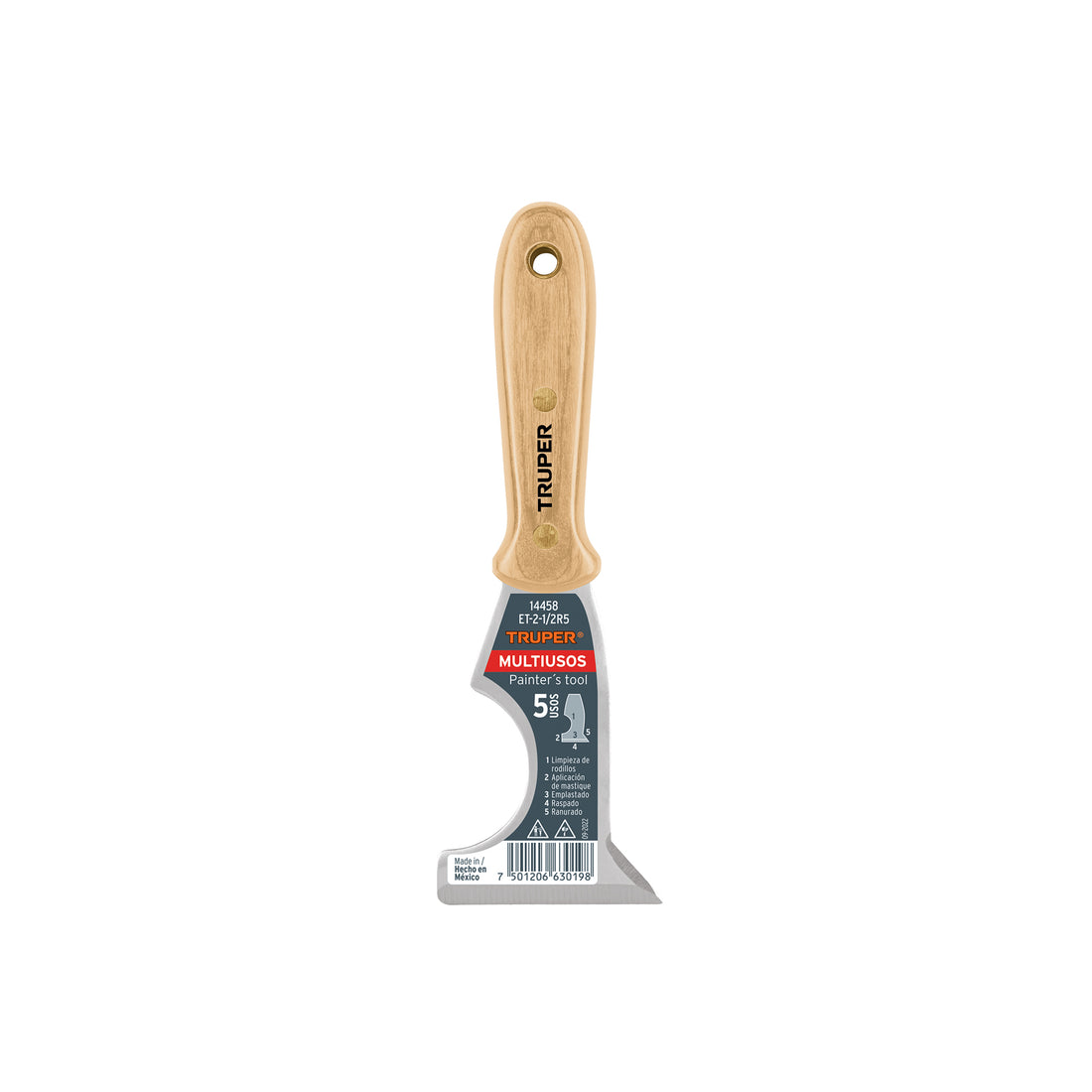 Espátula 2-1/2" de 5 usos con mango de madera, TRUPER