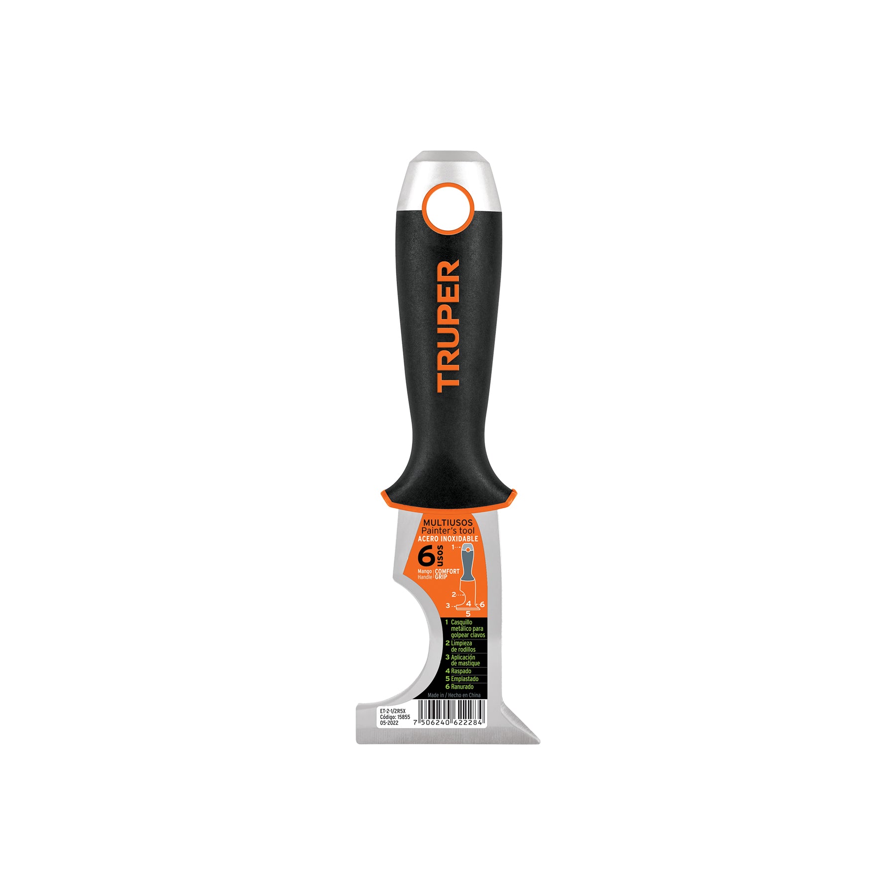 Espátula 2-1/2" de 6 usos, acero inoxidable, Comfort Grip