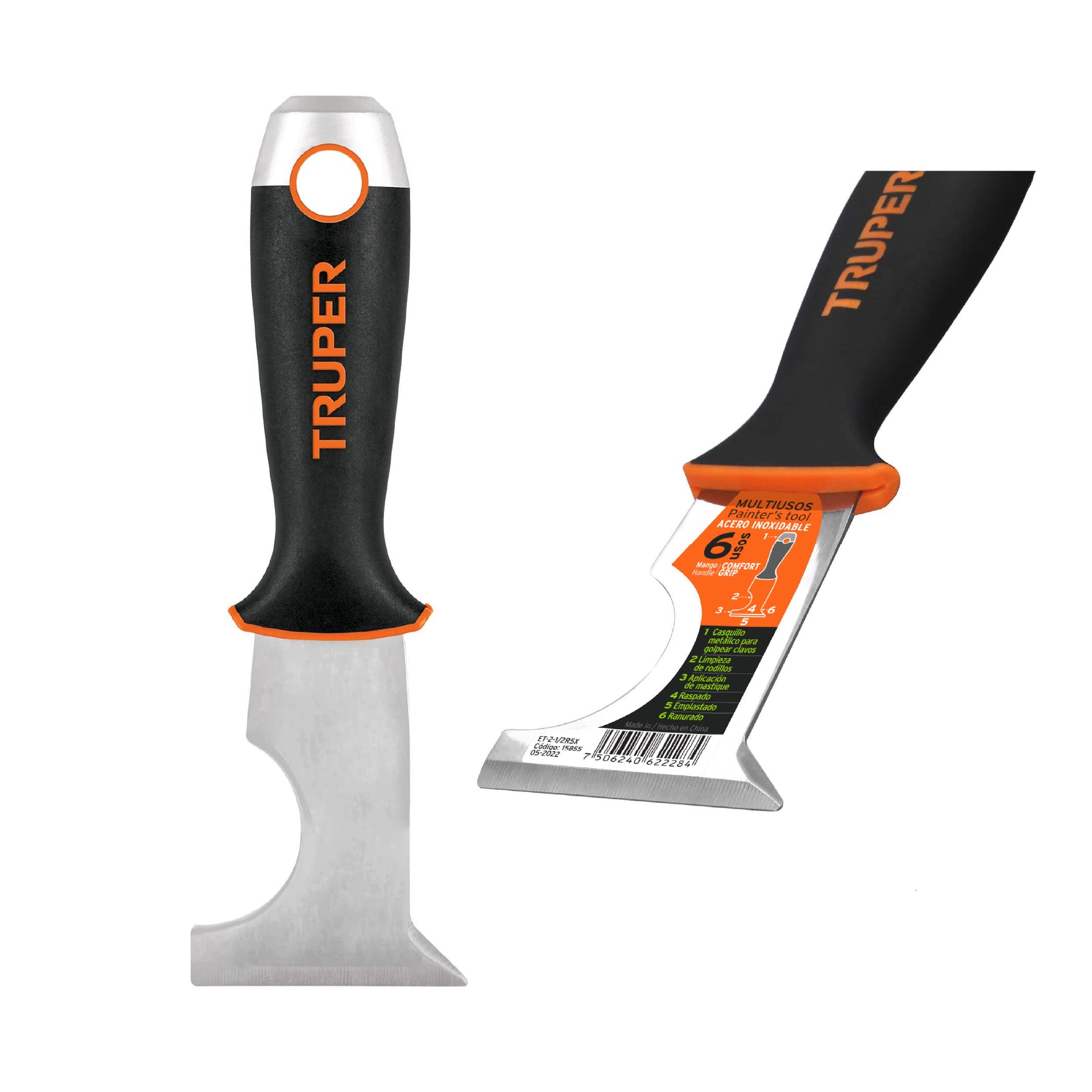 Espátula 2-1/2" de 6 usos, acero inoxidable, Comfort Grip