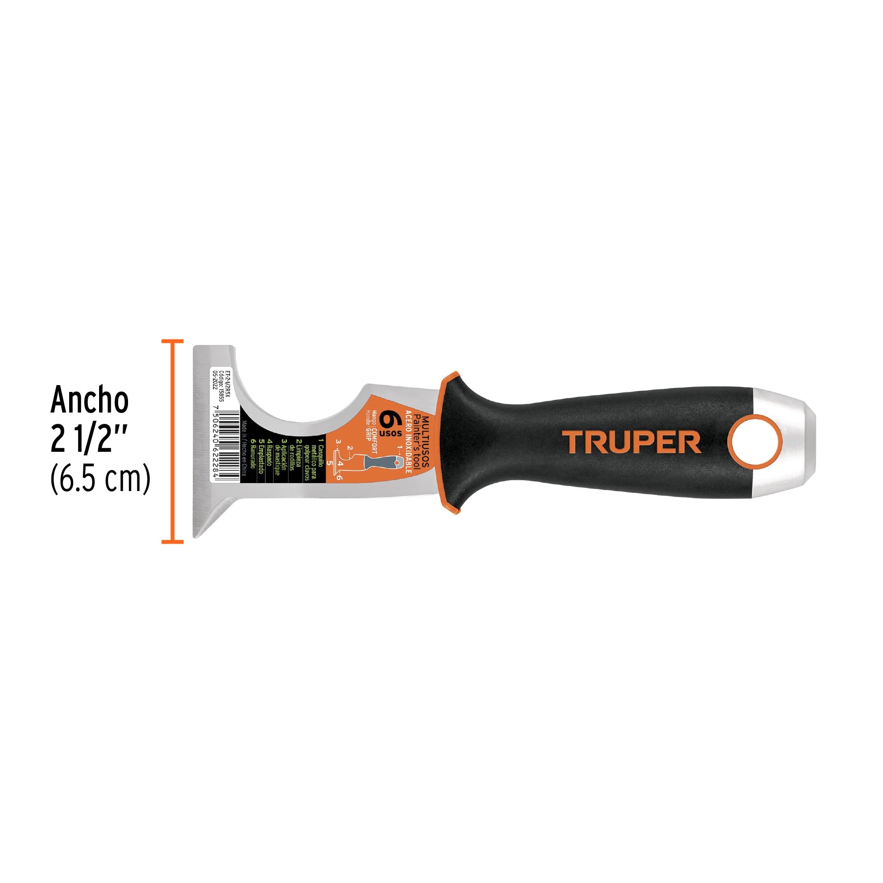 Espátula 2-1/2" de 6 usos, acero inoxidable, Comfort Grip