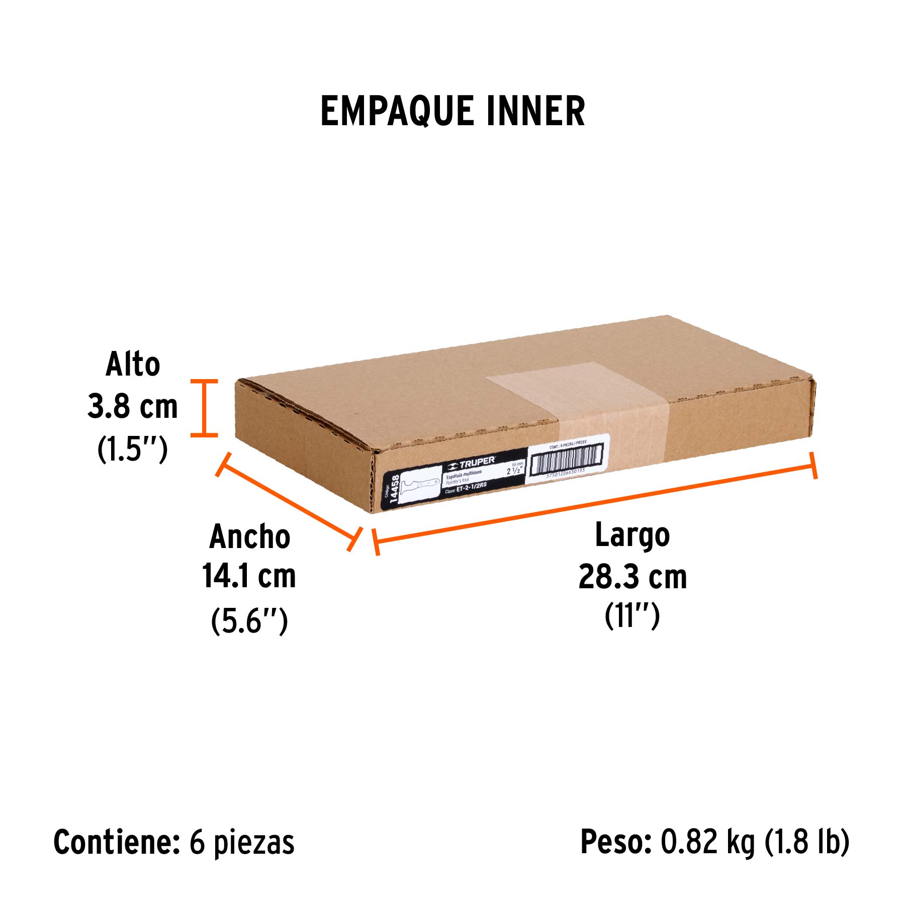 Espátula 2-1/2" de 5 usos con mango de madera, TRUPER - Empaque