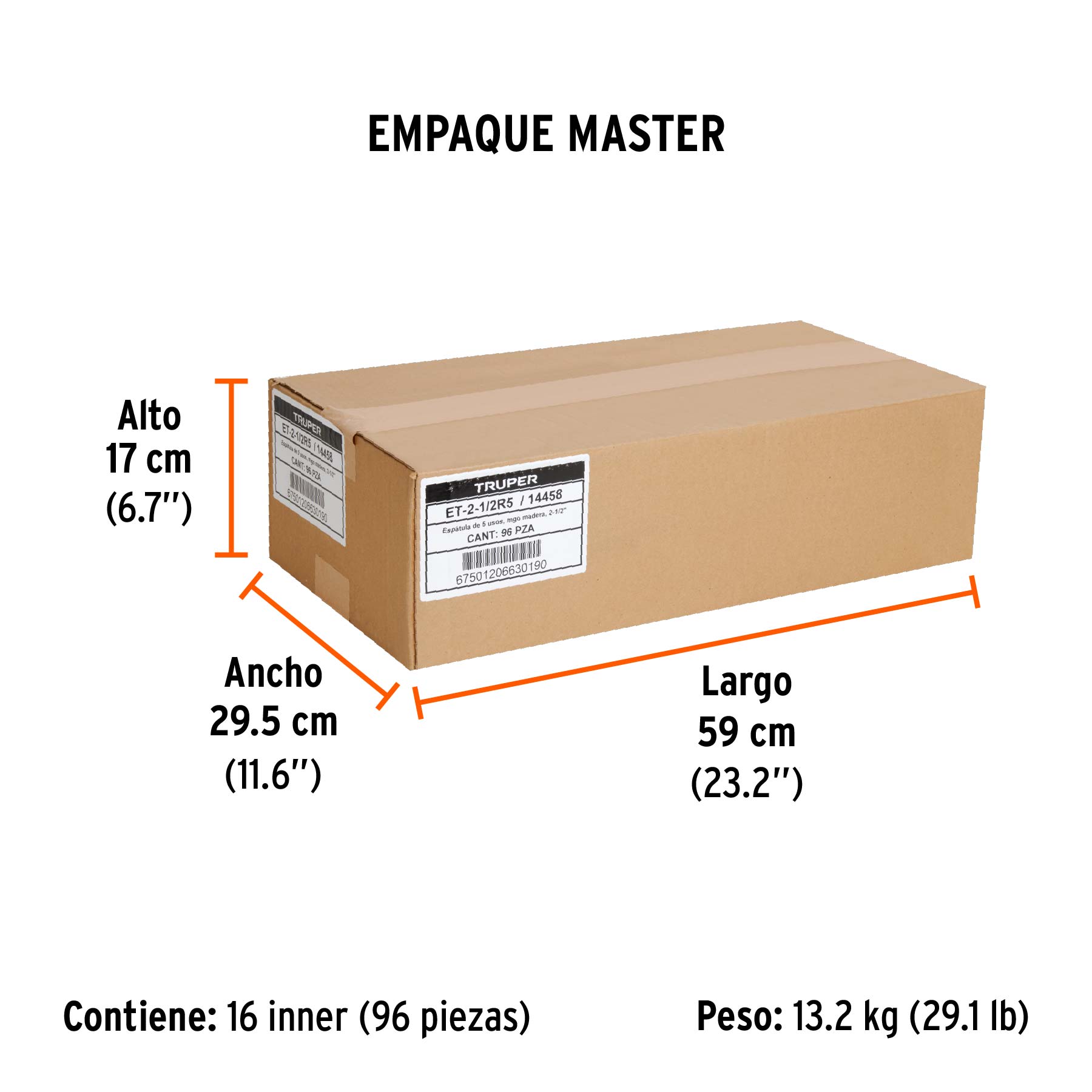 Espátula 2-1/2" de 5 usos con mango de madera, TRUPER - Empaque