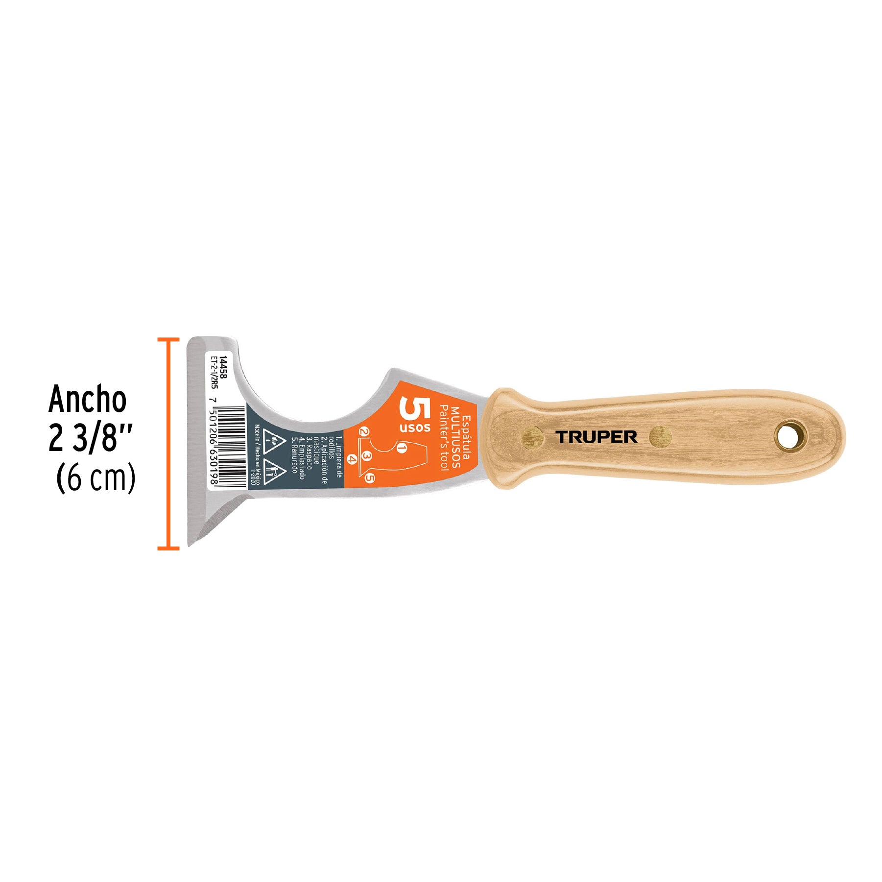 Espátula 2-1/2" de 5 usos con mango de madera, TRUPER