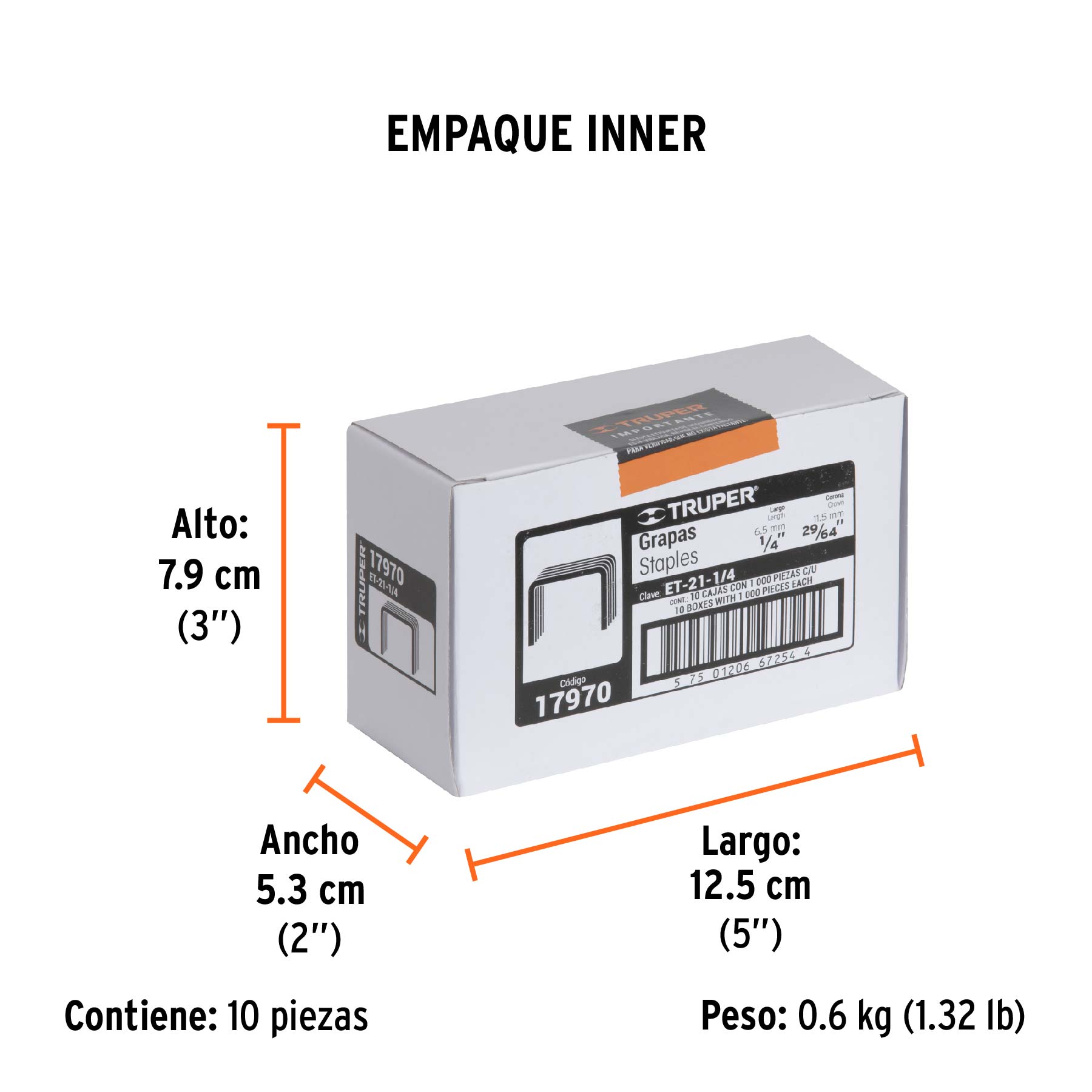 1000 grapas 1/4" corona 11.2 mm, para ET-21 y ET-19, TRUPER - Empaque