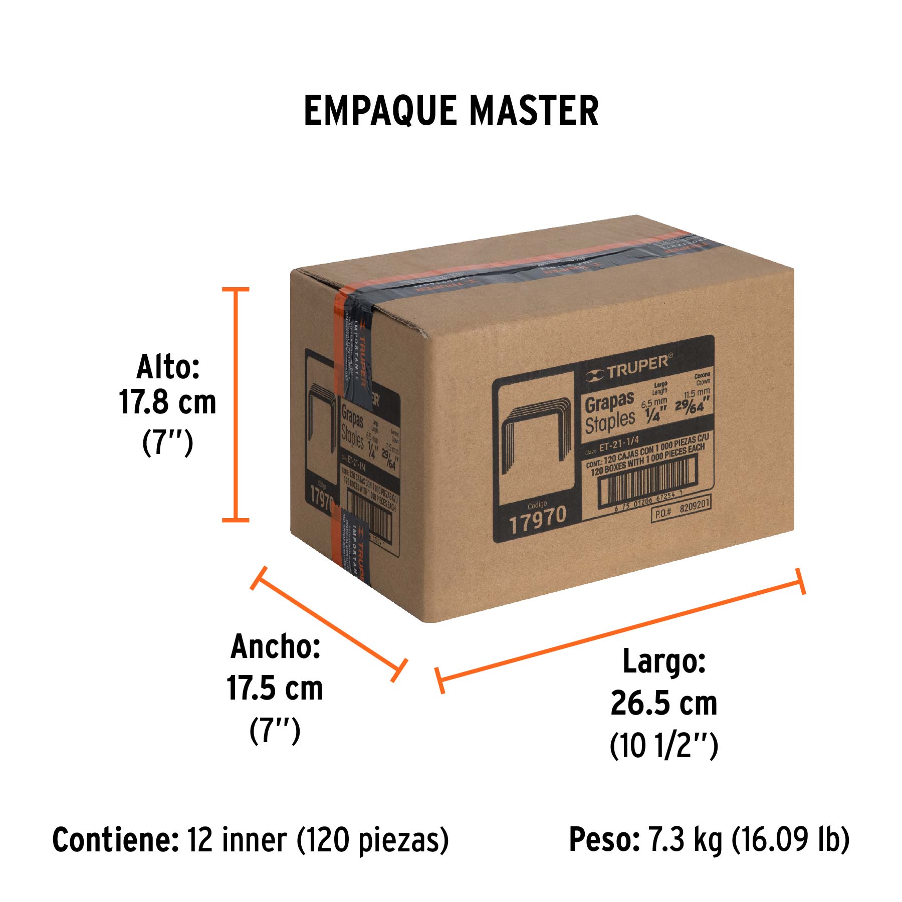 1000 grapas 1/4" corona 11.2 mm, para ET-21 y ET-19, TRUPER - Empaque