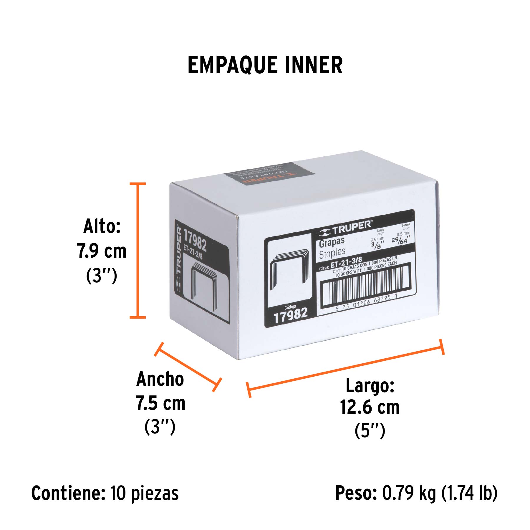 1000 grapas 3/8" corona 11.2 mm, para ET-21, TRUPER - Empaque