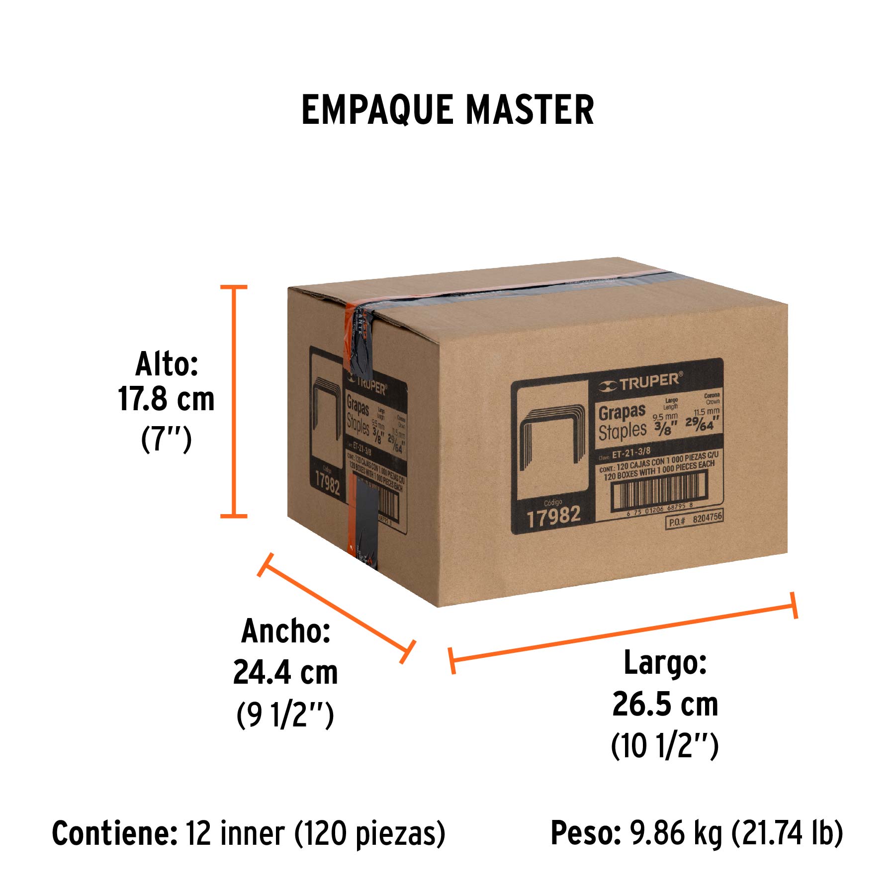 1000 grapas 3/8" corona 11.2 mm, para ET-21, TRUPER - Empaque