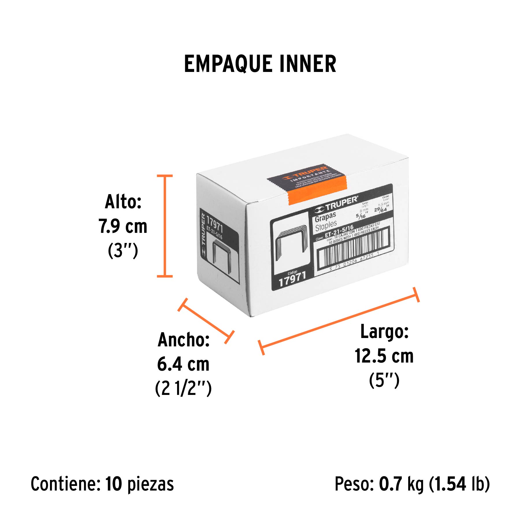 1000 grapas 5/16" corona 11.2 mm, para ET-21 y ET-19, TRUPER - Empaque