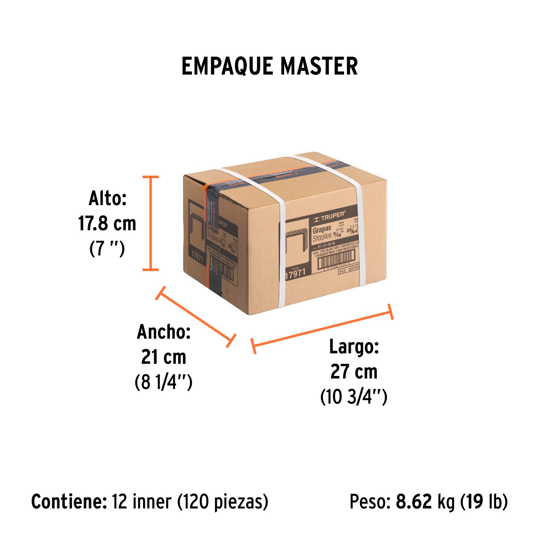 1000 grapas 5/16" corona 11.2 mm, para ET-21 y ET-19, TRUPER - Empaque