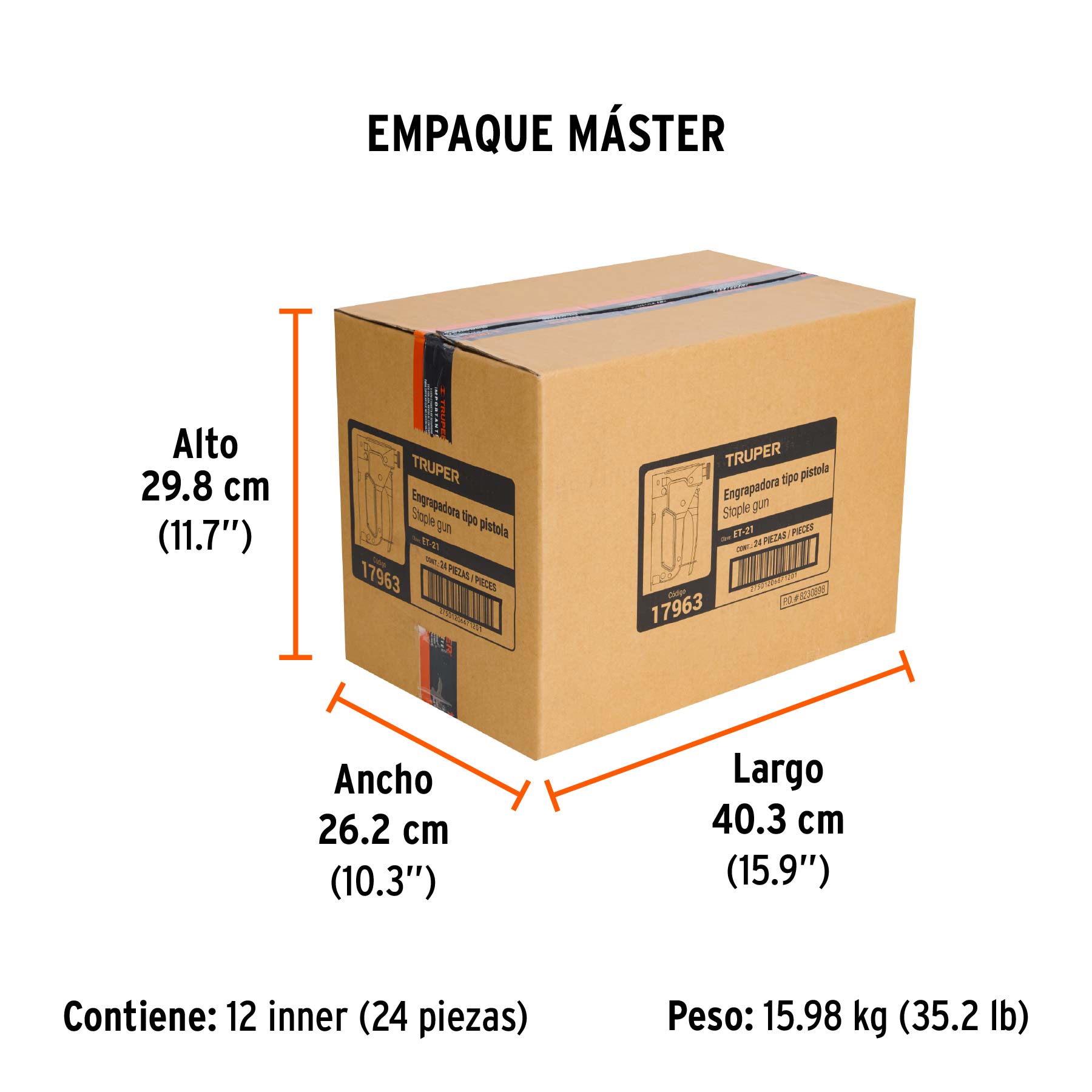 Engrapadora tipo pistola para ¼",5/16", 3/8", con 200 grapas - Empaque