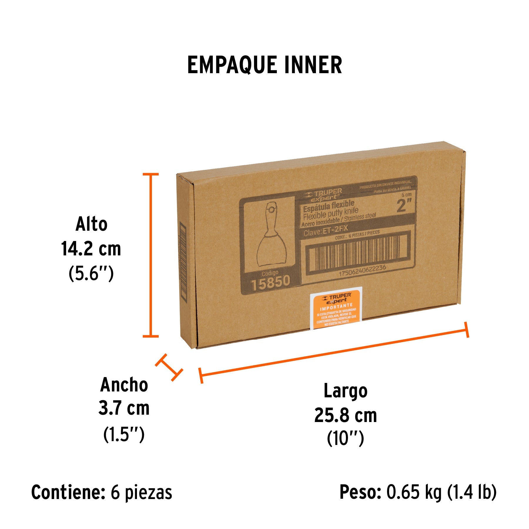 Espátula flexible 2" acero inoxidable, Comfort Grip, EXPERT - Empaque